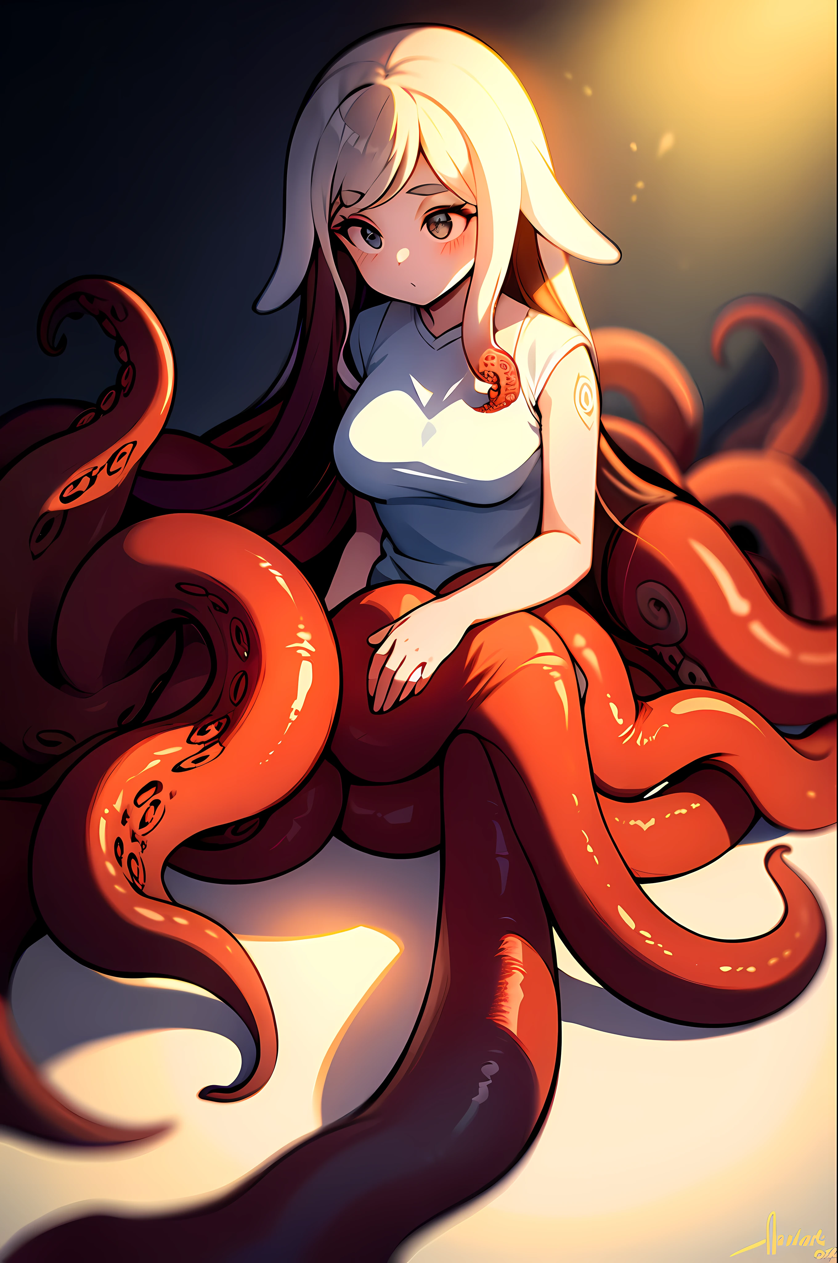 1girl, full body, scylla, octopus tentacles, volumetric lighting, best shadows, shallow depth of field, amazingly beautiful girl, delicately beautiful avatar, masterpiece, best quality,