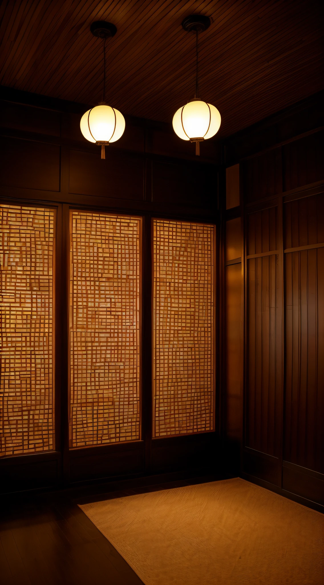 The simple background wall of the new Chinese teahouse is dimly lit