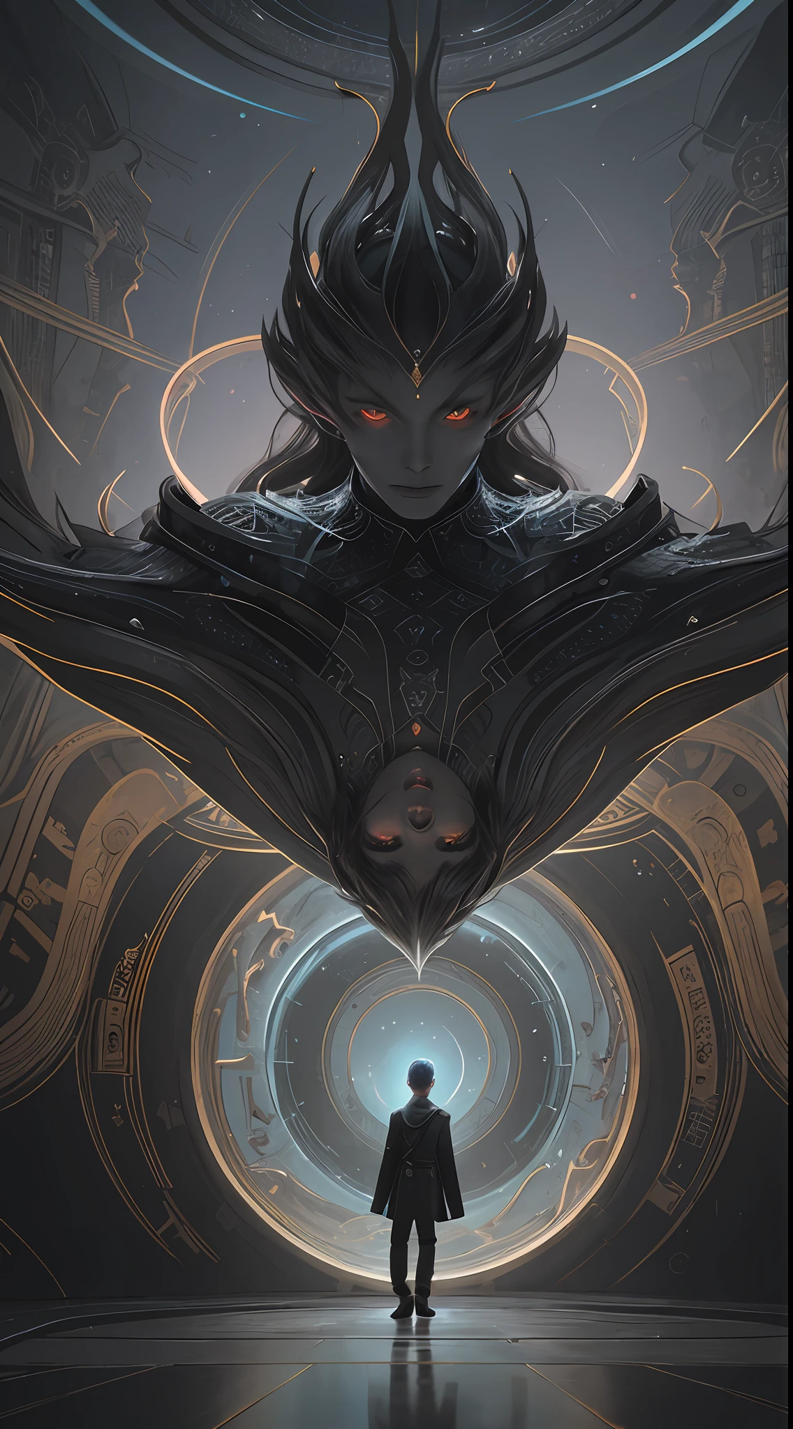 In the picture, a man is seated in a surreal space. His hair is silver and looks very mysterious and incredible. The man's left eye is red and his right eye is blue, and the colors of the two form a strong contrast, as if showing two different powers and energies.
The clothes on the men are also full of surrealist elements. He wears a black coat with various mysterious symbols and patterns painted on it, creating a mysterious atmosphere. His pants are a pair of tight black leather pants, showing the strong and sturdy body line of the man.
This surreal space is full of mysterious elements. The walls and floors of the space are made of a variety of different materials and textures, creating a fantastic visual effect. The patterns and graphics on the walls are intertwined, and the different shades of color are intertwined to create a fantastical effect. On the ground is a huge illusory whirlpool, like a portal to another dimension, which involuntarily reminds people of fantasy stories and legends.
The whole picture is full of mystery and detachment, making people involuntarily immerse themselves in this surreal world. The man's body and the surrounding environment carry a mysterious atmosphere, making people feel a magic power from another world and power beyond humans. This picture fully demonstrates the unique charm of surrealist art, which makes people excited and awe-inspiring. (8K wallpapers, masterpieces, excellent)