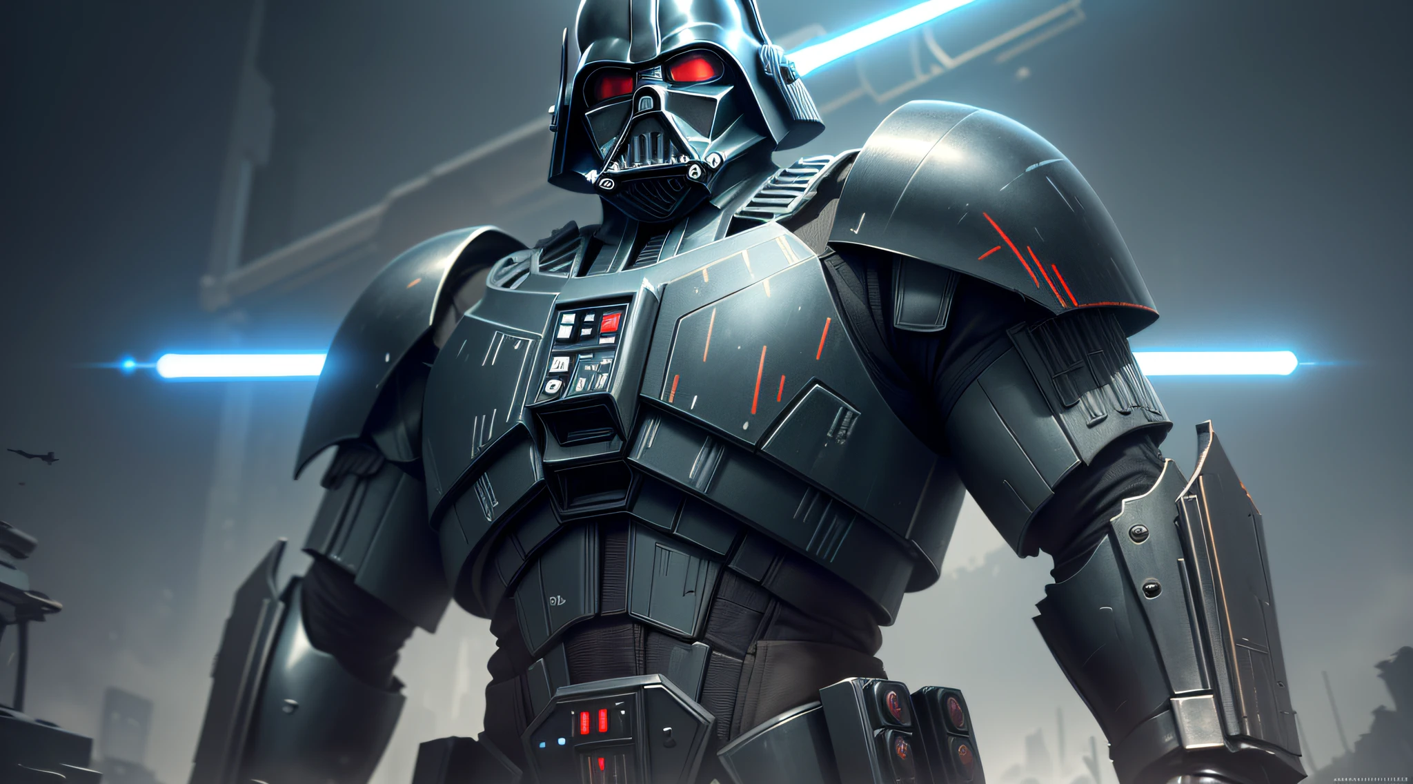 Dark fantasy, cyberpunk, mechanical, Humanoid mechanical giant, 1man, Star Wars Darth Vader, There is a lightsaber in hand, UHD, masterpiece, textured skin, super detail, high details, high quality, award winning, best quality, highres, 8k --auto --s2