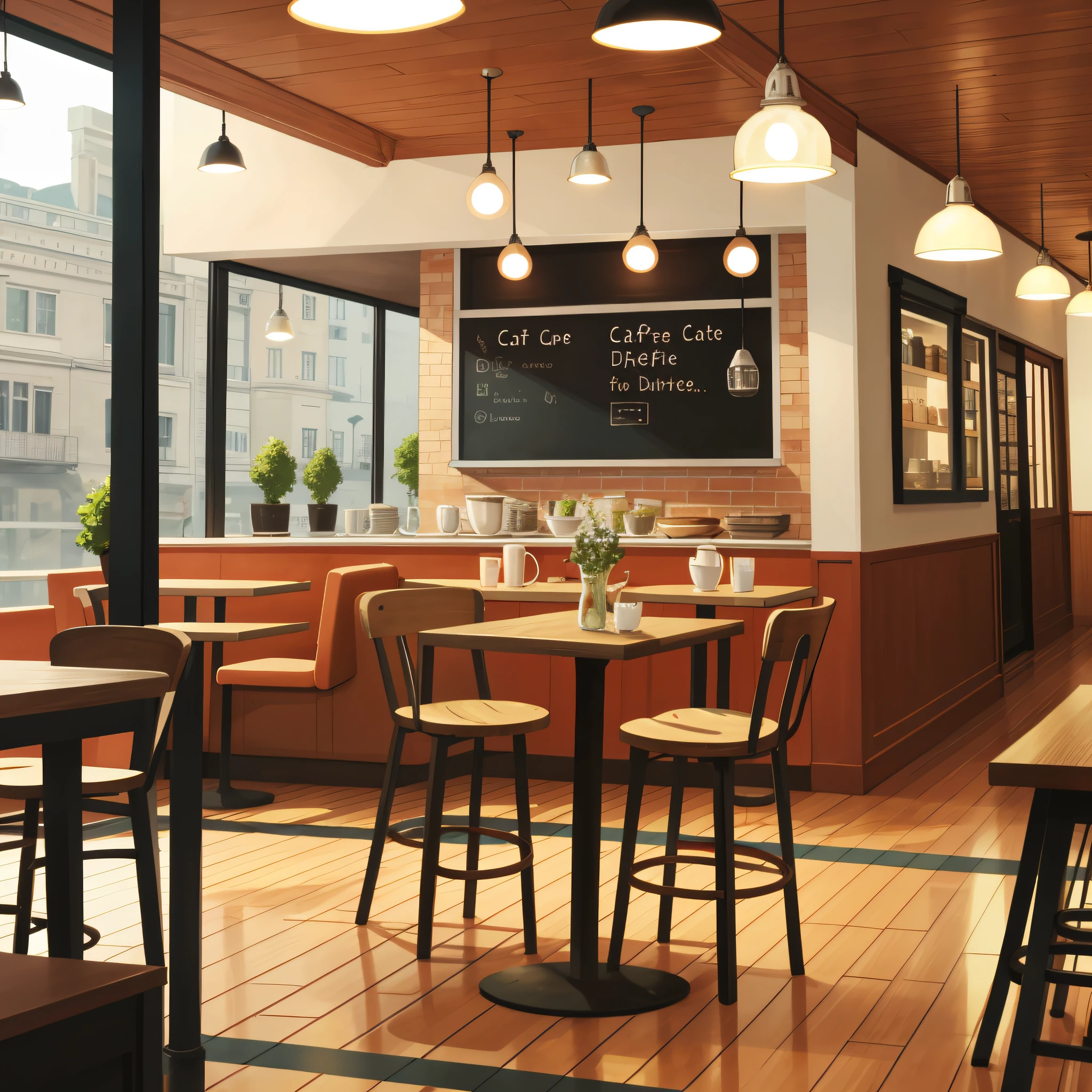 Cafe interior, no human, 4K