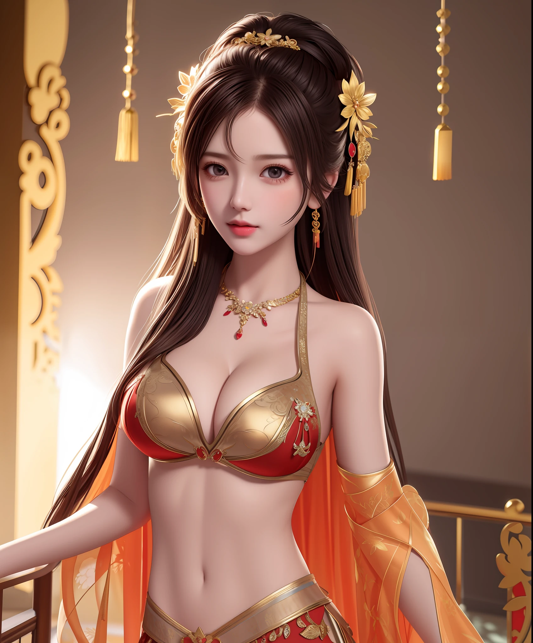 best quality, masterpiece, highres, 1girl,china dress,hair ornament,necklace, jewelry,Beautiful face,upon_body, tyndall effect,photorealistic, dark studio, rim lighting, two tone lighting,(high detailed skin:1.2), 8k uhd, dslr, soft lighting, high quality, volumetric lighting, candid, Photograph, high resolution, 4k, 8k, Bokeh,,wearing bikini with full body large breast