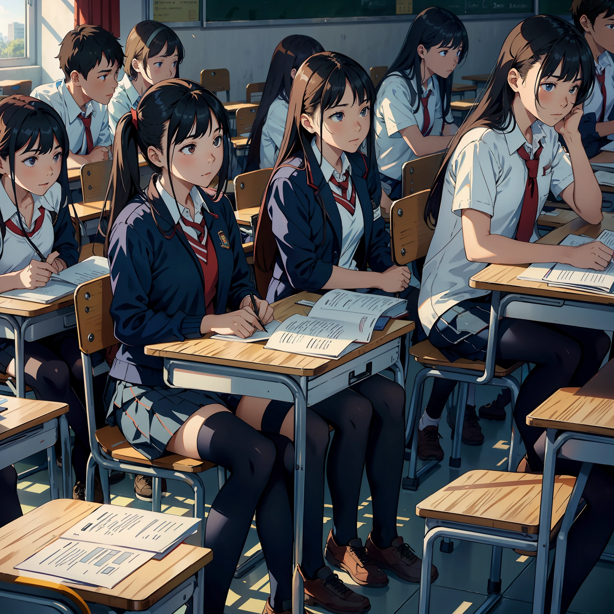 A group of students sat in a classroom, both male and female