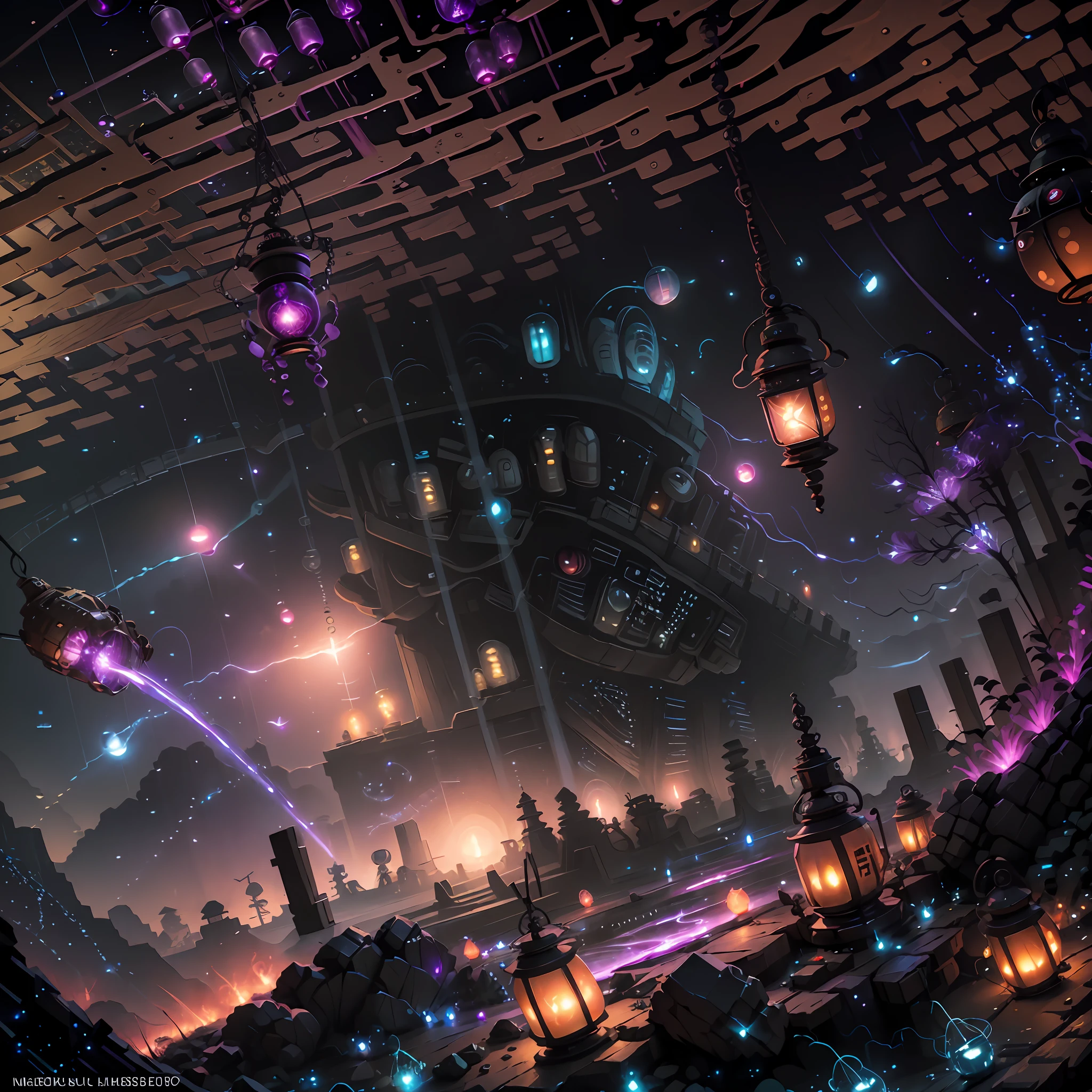 Computer, Extensive landscape ultrasound photography (general view showing paper lantern, light, fireflies, night, darkness), night, milky way, (detailed description),(ultra-detailed bottles), night sky (detailed), meteor shower (detailed), flying lanterns, (detailed), fireflies (1:3), (ultra-detailed description of appearance), full moon (crystals: 1,2), BREAK production art, (warm light source:1.2), (Firefly:1.2), pink, purple, fire particles, colors, complex details,  volumetric lighting, realistic fantasy BREAK (masterpiece:1.2), (best quality), 4k, ultra-detailed, (dynamic composition: 1.4), high detailed, colorful details, (gloomy colors: 1.2), (luminous lighting, atmospheric lighting), night, light, magical --auto --s2