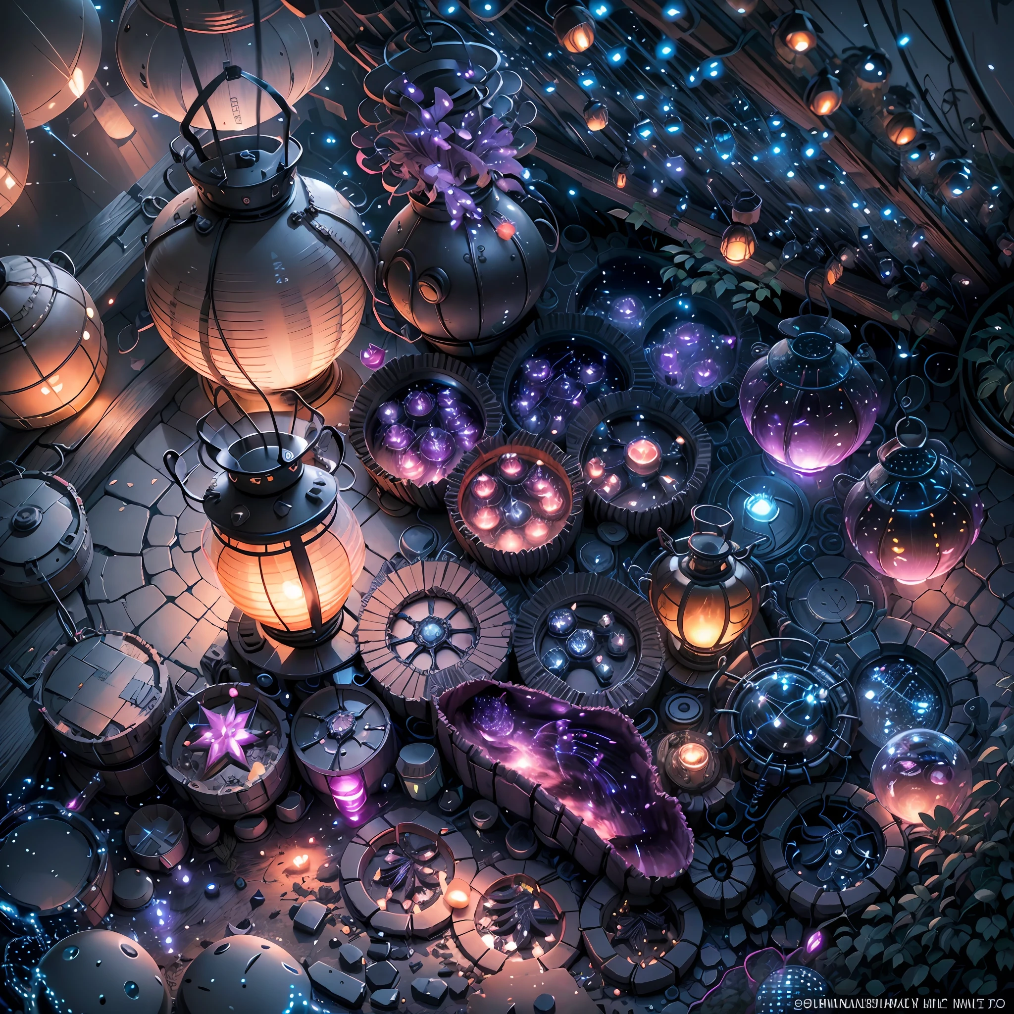 Computer, Extensive landscape ultrasound photography (general view showing paper lantern, light, fireflies, night, darkness), night, milky way, (detailed description),(ultra-detailed bottles), night sky (detailed), meteor shower (detailed), flying lanterns, (detailed), fireflies (1:3), (ultra-detailed description of appearance), full moon (crystals: 1,2), BREAK production art, (warm light source:1.2), (Firefly:1.2), pink, purple, fire particles, colors, complex details, volumetric lighting, realistic fantasy BREAK (masterpiece:1.2), (best quality), 4k, ultra-detailed, (dynamic composition: 1.4), high detailed, colorful details, (gloomy colors: 1.2), (luminous lighting, atmospheric lighting), night, light, magical --auto --s2