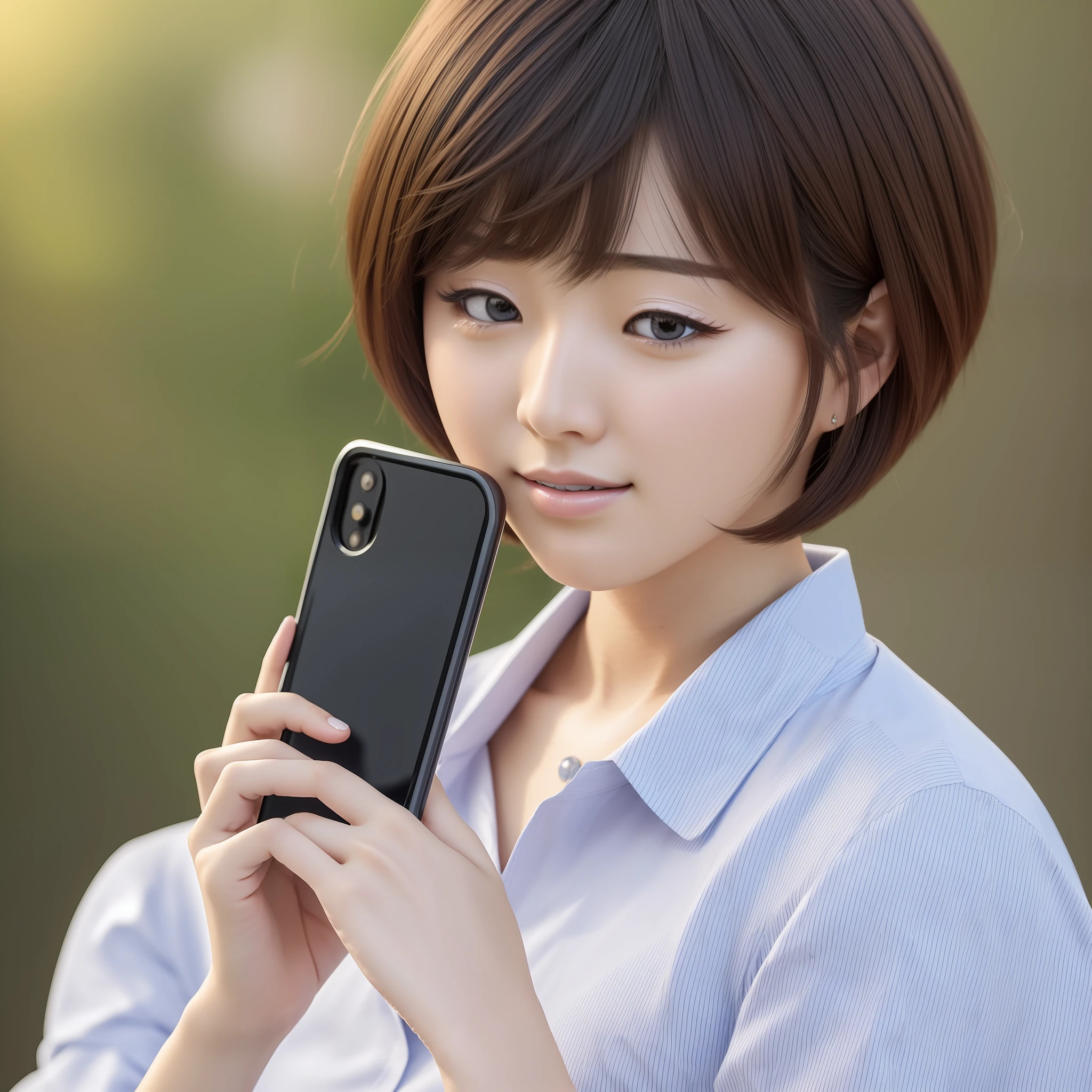 Writing emails on the phone, absurdity, mouth closed, balanced eyes, Kasumi Arimura
(Top Quality Details: 1.2), Realistic, 8K High Definition, Super Detail, High Quality Textures, Complex Details, Details, Details, Very Detail CG, High Quality Shadows, Detail Beautiful Delicate Face, Detail Beautiful Delicate Eyes, Depth of Field, Ray Tracing, Crisp Eyes, Droopy Eyes, (Beautiful 24 Year Old Cute Japan Female: 1), Smartphone View, Well-formed face, short-cut hair, fashion in the style of a female announcer, skirt, --auto --s2