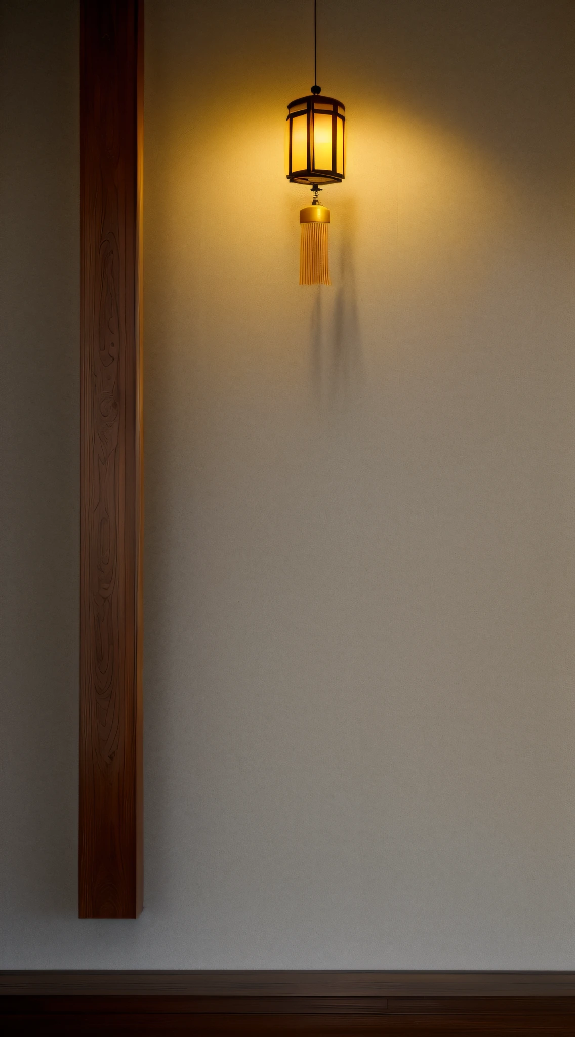 Medium and close view, simple background wall of new Chinese teahouse, dimly lit