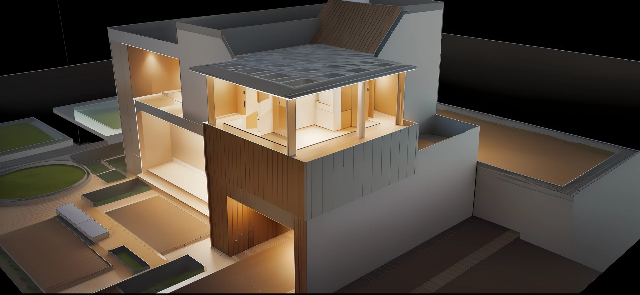 House renderings, perspective, isometric drawings, zoomed-out views, isometric views from behind, perspective drawings, detailed rendering, top view, isometric view, structure, extremely high level of detail, well rendered, detailed structure, nature, ecology, professional renderings, plants
