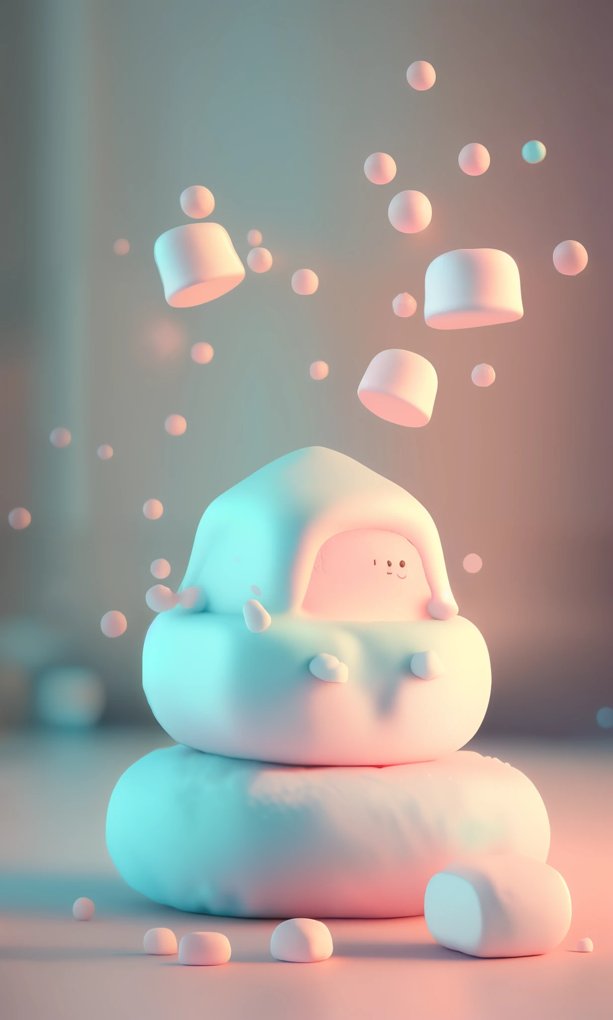 Very cute marshmallow, dreamy, sparkling, highly detailed, octane rendering, photorealistic photography, cinematic shots, dynamic composition, sharp, detailed, professional lighting, film lighting, 35mm, anamorphic, pastel, lightroom, cinematography, bokeh, lens flare, film grain