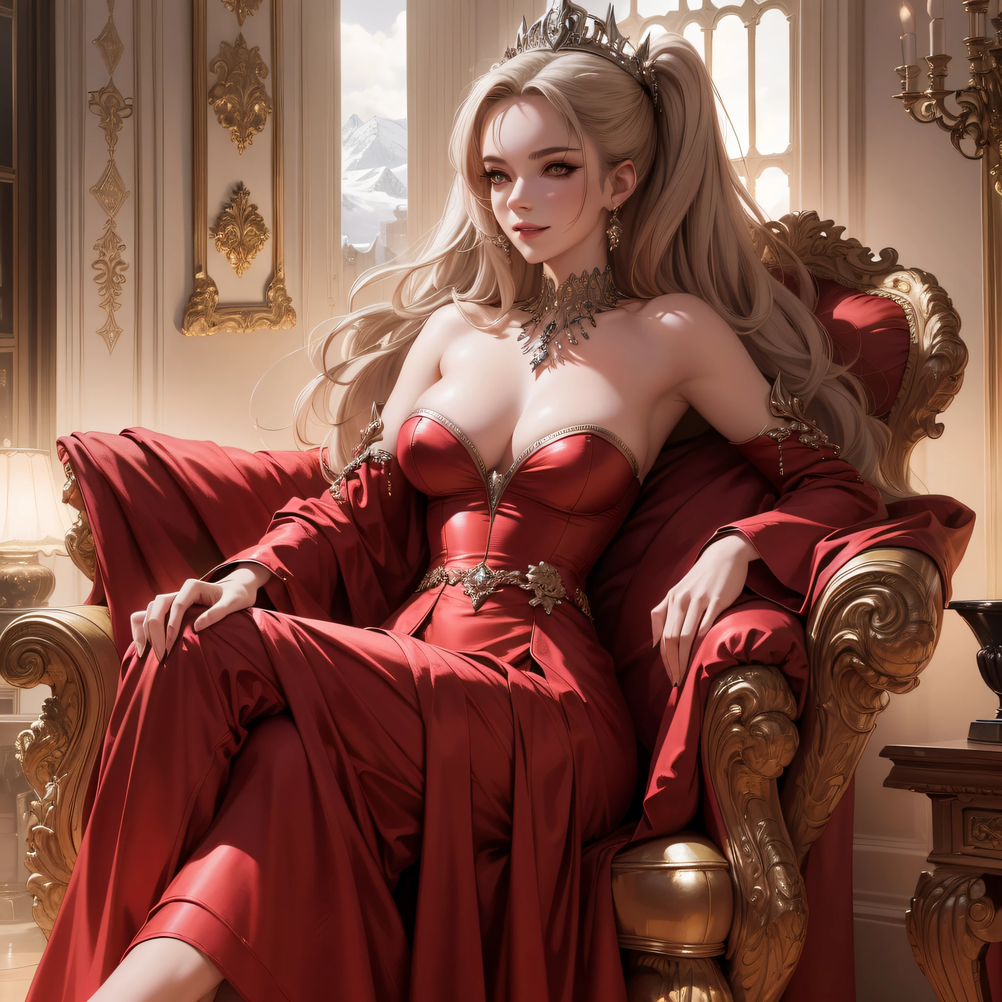 (Extreme Detail CG Unity 8K wallpaper, portrait, masterpiece, highest quality), (scene: in hell, mountains, smoke, volumetric lights,)(erotic, sexualized, devilish seducing smile) (Exquisite lighting and shadow, highly dramatic graphics, Cinematic lens effect), (succubus, queen of hell, sitting on huge throne, dynamic pose), (excellent detail, outstanding lighting, super wide angle, 50 meters away from the subject,), (excellent rendering, enough to stand out in its class)