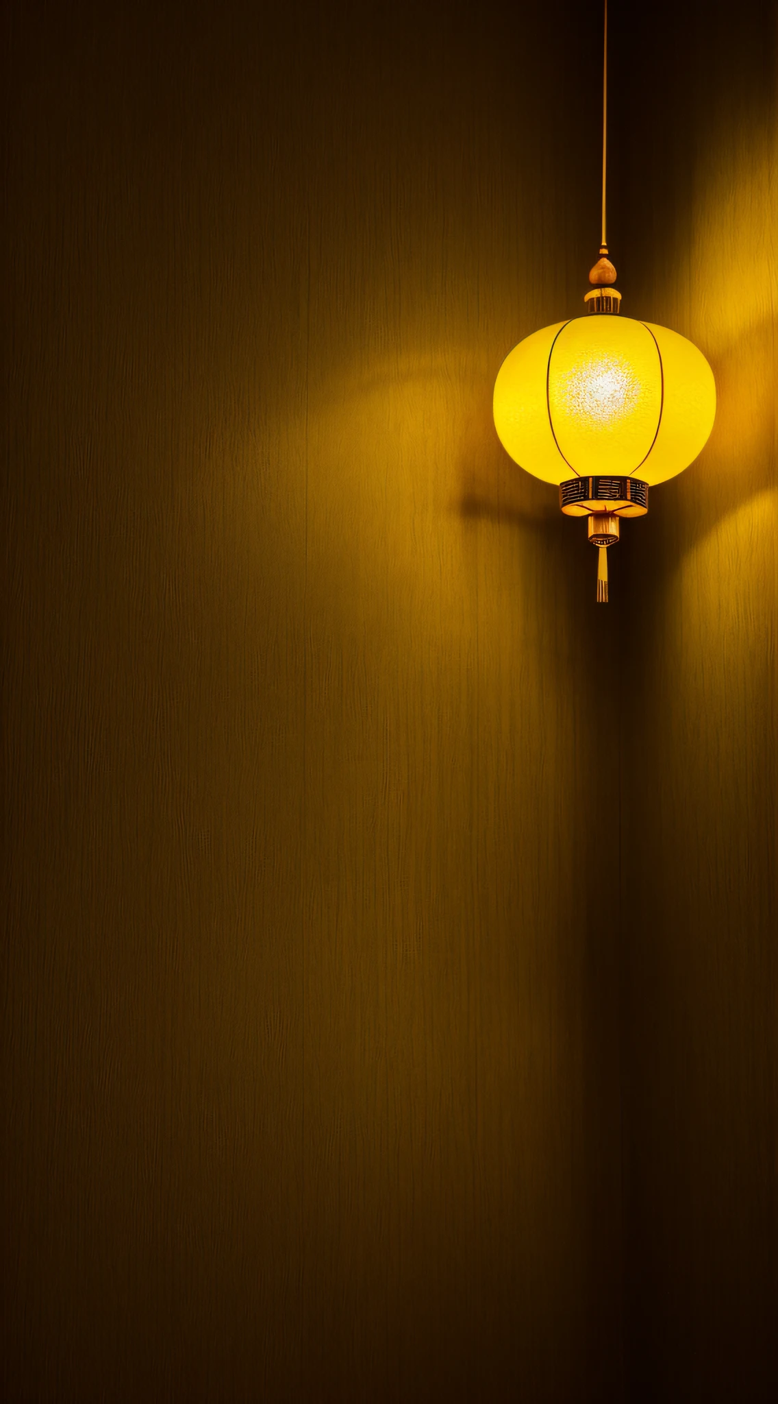 Medium and close view, new Chinese tea house simple background wall, yellow light, the overall style is dim