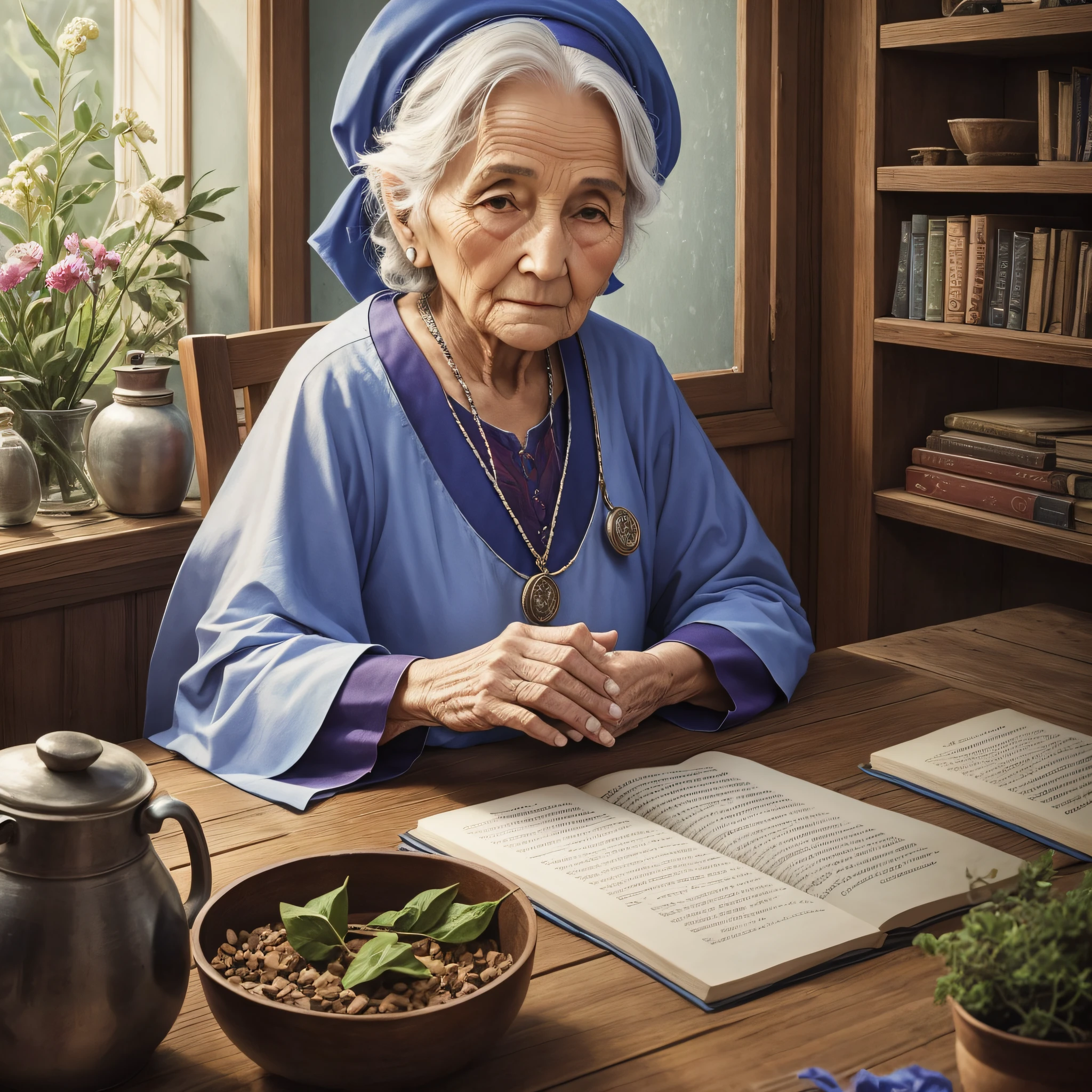 Old woman, old, 70 years old, healer. ascestral wisdom. --auto --s2