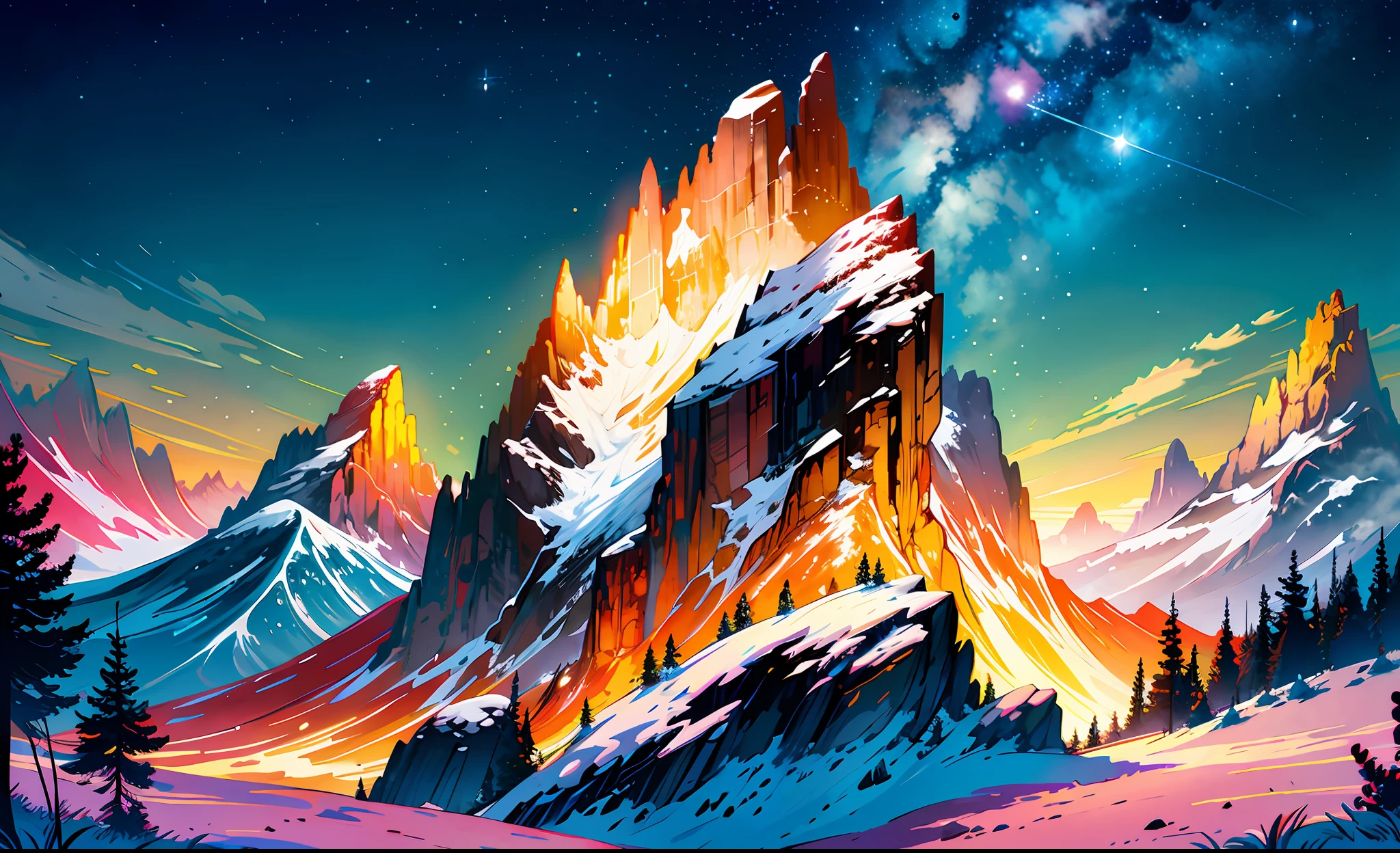 EXtparameters Loving Worried Grand Teton National Park, Stars in the sky, islandpunk, studio lighting, fluorescent details, (masterpiece, top quality, best, official art, beautiful and aesthetic:1.2),