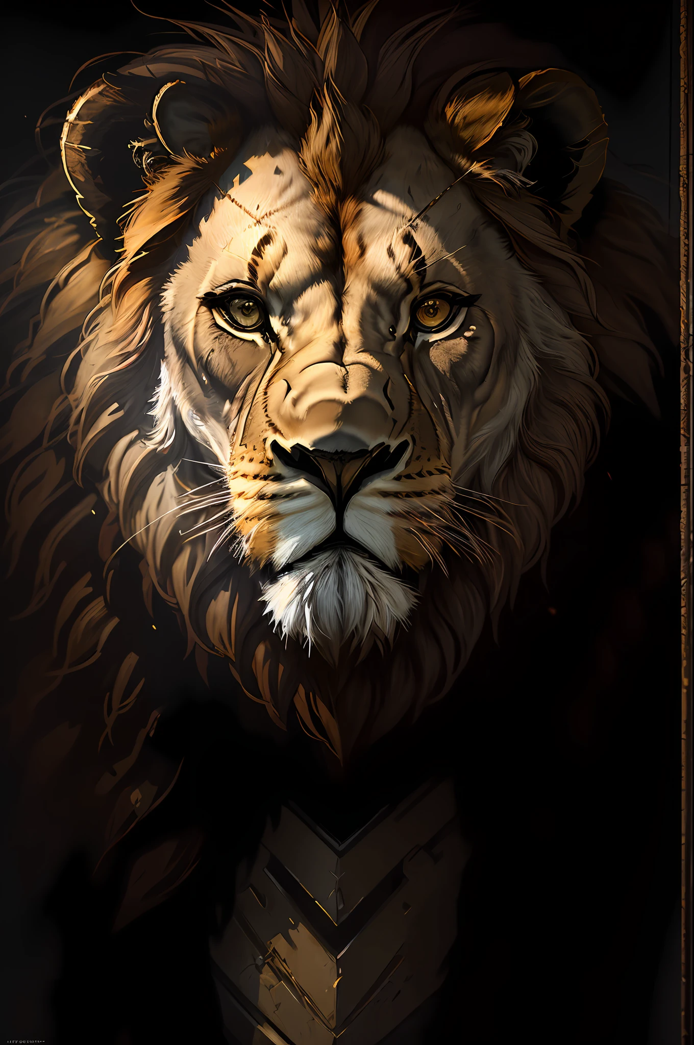 masterpiece, best quality, ((well detailed lion)), (extremely detailed 8k CG unit wallpaper), professional majestic oil painting by Ed Blinkey, Atey Ghailan, Studio Ghibli, by Jeremy Mann, Greg Manchess, Antonio Moro, trend in ArtStation, trends in CGSociety, Intricate, High Detail, Sharp Focus, dramatic and photorealistic painting art by midjourney and greg rutkowski