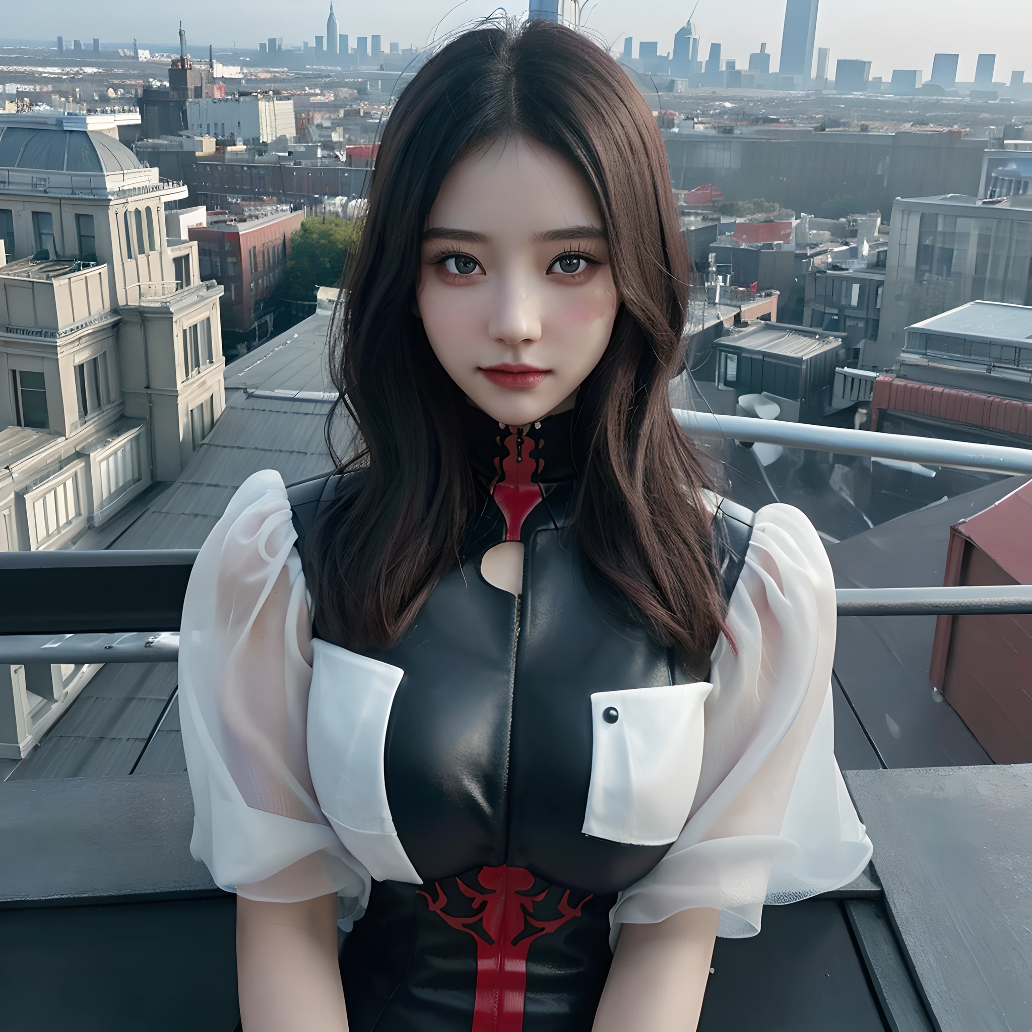 (1girl:1.3), Solo, (((Very detailed face)))), ((Very detailed eyes and face)))), Beautiful detail eyes, Body parts__, ((big breast)), Unified 8k wallpaper, Super detailed, beautiful and beautiful, beautiful, masterpiece, best quality, original, masterpiece, super fine photo, best quality, super high resolution, realistic realism, sunlight, full body portrait, amazing beauty, dynamic pose, delicate face, vibrant eyes, (from the front), She wears venom suit, red and black color scheme, spider, very detailed city roof background, rooftop, overlooking the city, detailed face, detailed complex busy background, messy, gorgeous, milky white, highly detailed skin, realistic skin details, visible pores, clear focus, volumetric fog, 8k uhd, DSLR, high quality, film grain, fair skin, photo realism, lomography, futuristic dystopian megalopolis, translucent