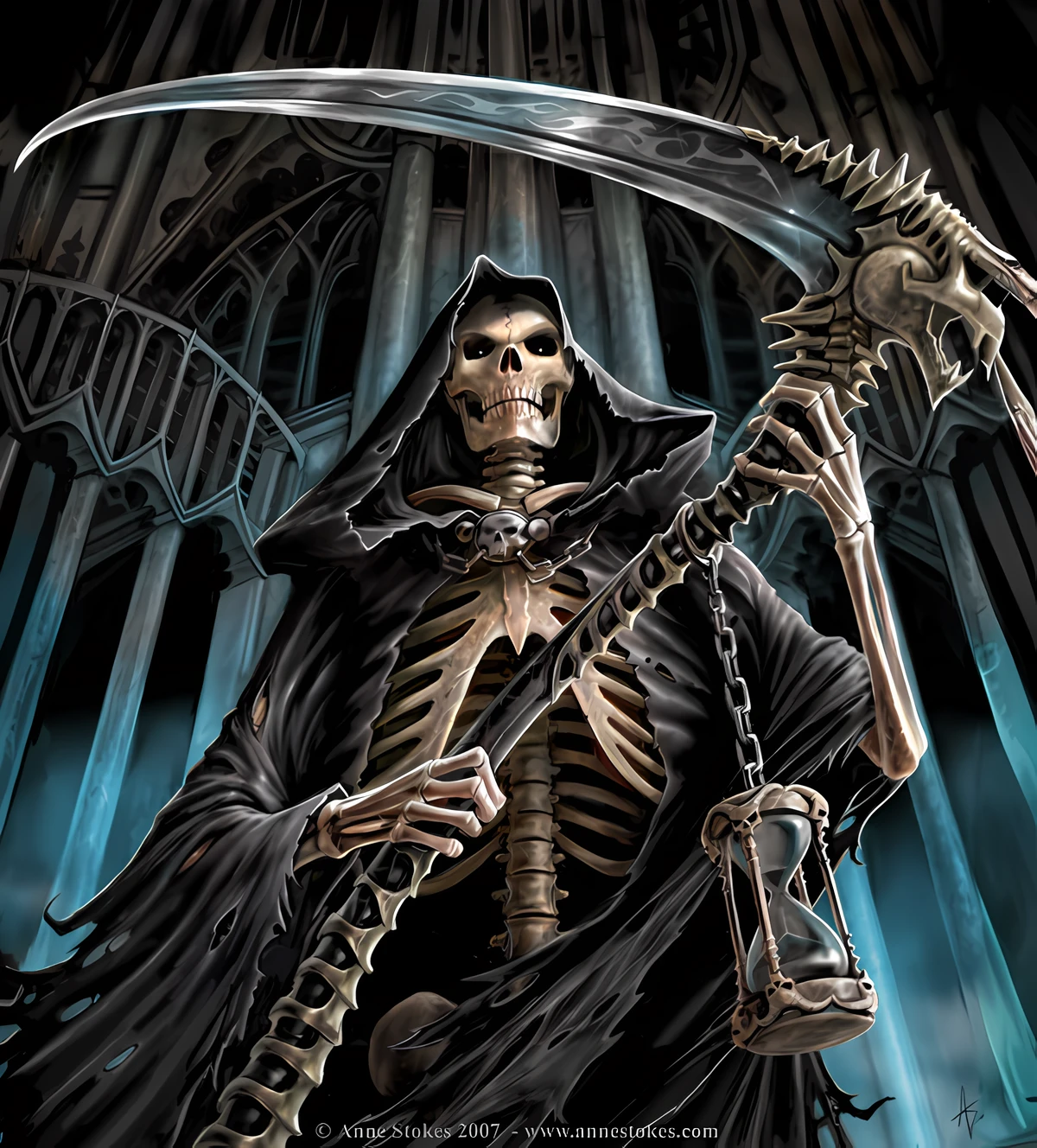 arafed skeleton holding a lantern and a scyther in front of a building, grim reaper, the grim reaper, the harbringer of death, reaper of night!!!!, king of time reaper, beautiful male god of death, god of death, chained skeleton, reminded me of the grim reaper, the grim reapper, evil death, portrait of grim reaper