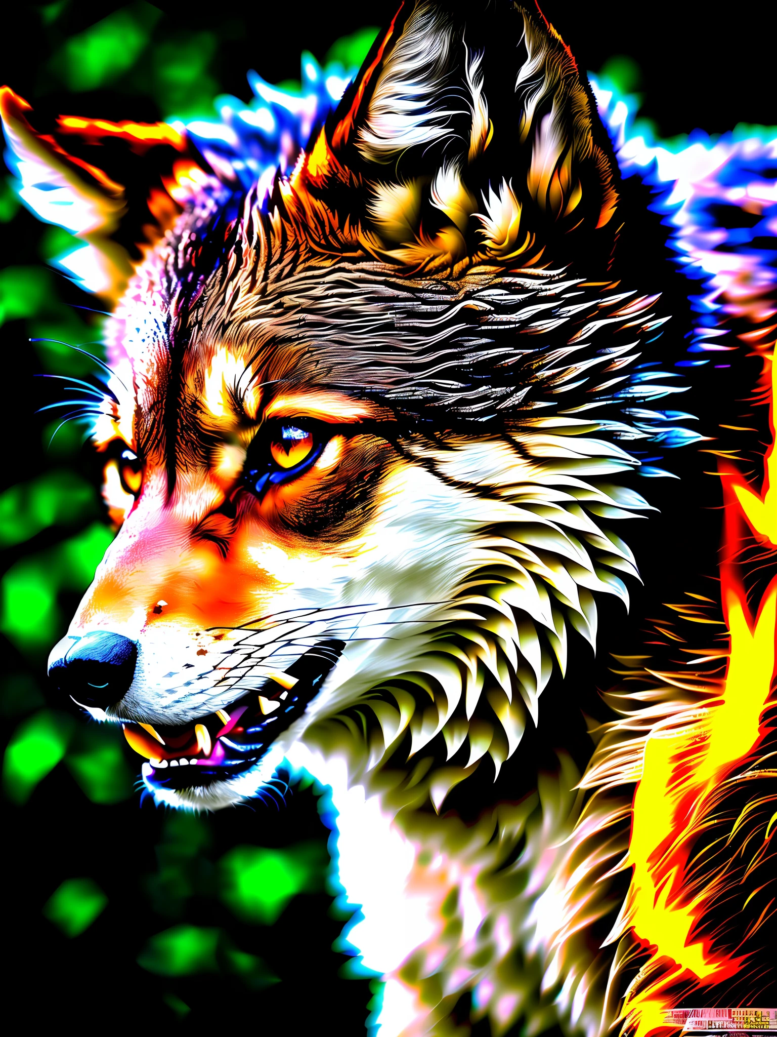 (Very detailed 8k wallpaper) + a medium shot photo of a ferocious werewolf, dark style, complex, high detail, dramatic, masterpiece of the highest quality, realistic, detailed, 8k, HDR, backlit, blooming, light fire, chromatic aberration, clear focus.
