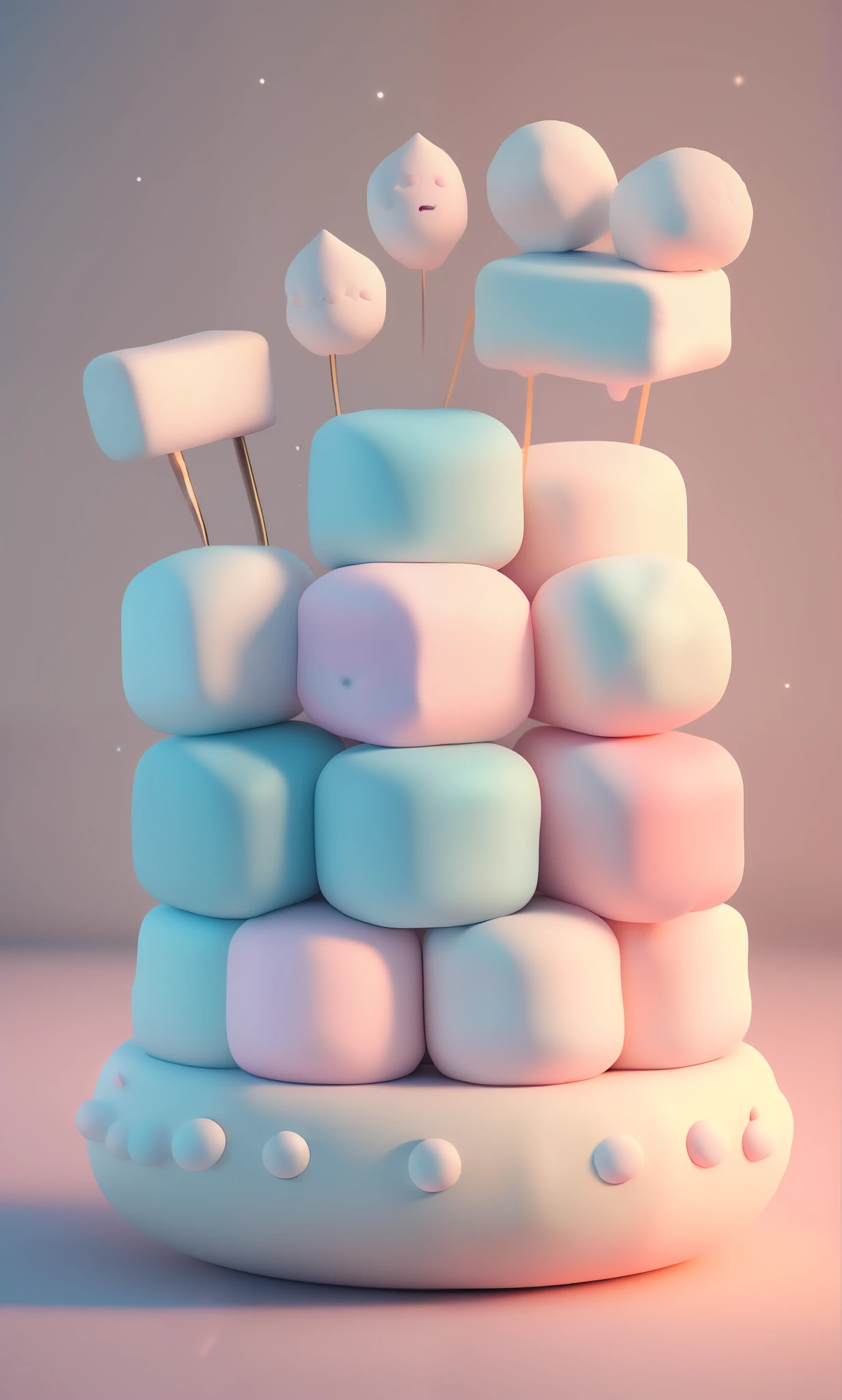 Very cute marshmallow, dreamy, sparkling, highly detailed, octane rendering, photorealistic photography, cinematic shots, dynamic composition, sharp, detailed, professional lighting, film lighting, 35mm, anamorphic, pastel, lightroom, cinematography, bokeh, lens flare, film grain