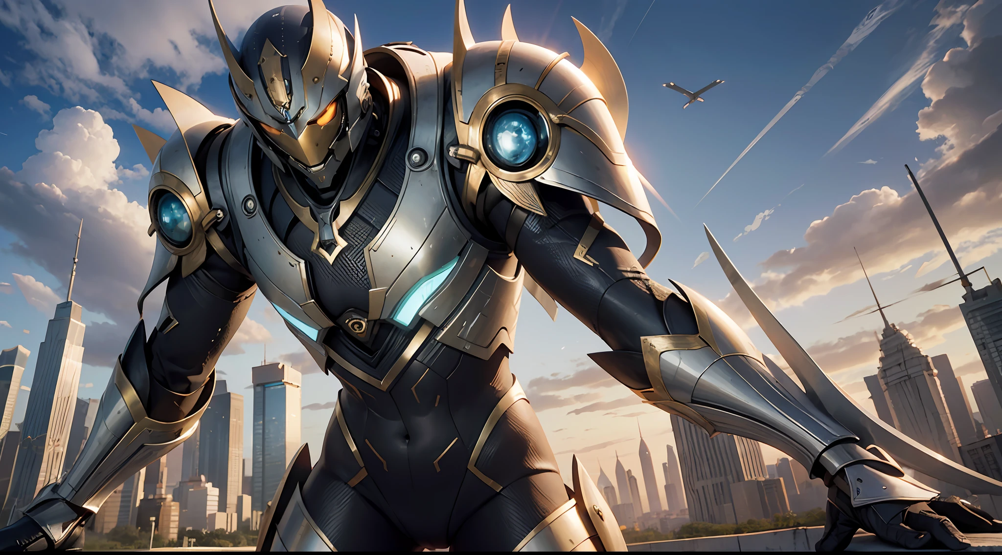Creature beauty in futuristic armor, The background is an abandoned city, Technical symmetry, fully body, Dynamic pose, Movie, best qua4lity, Dynamic perspective, dynamic angle, golden ratio, Wide-angle photography, Wide field of view, Deep depth of field, zoom out, Tech clothing, City Samurai 3D, jiezuo, High Detailed, best qua4lity, highresolution, Textured skin , UHD, Anatomically correct, high quality, award winning --auto --s2
