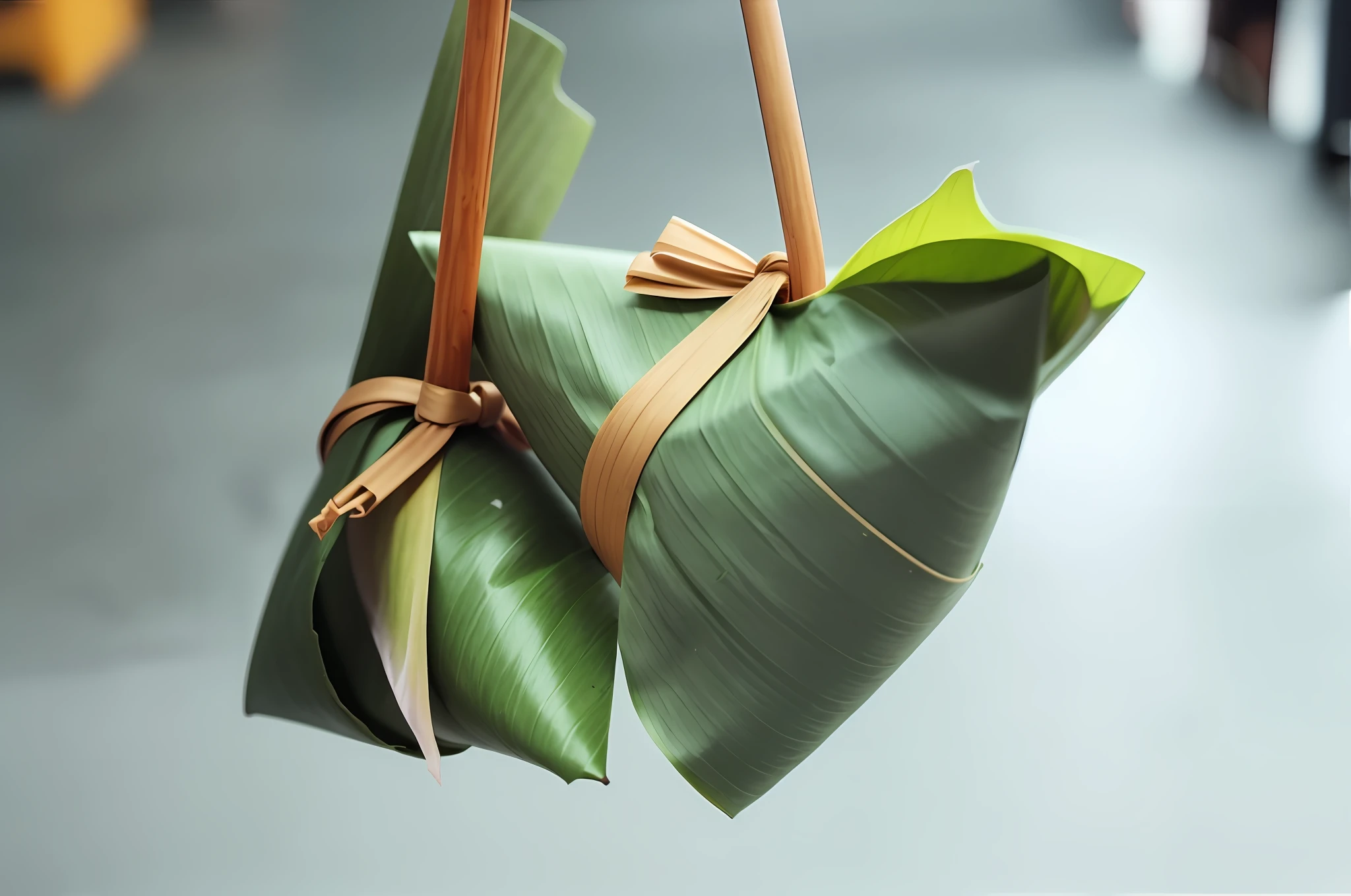 There is a banana leaf wrapped in a banana leaf with a bow, Pao Pan, Bao Pan, slightly smooth, Marqua Whitle, noon, 5 days, 5 days, eating Bambus, Malaysian, Sashiugon Masamichi, Chiba Yudai, Traditional, Hosoda, Urata Asao, change background