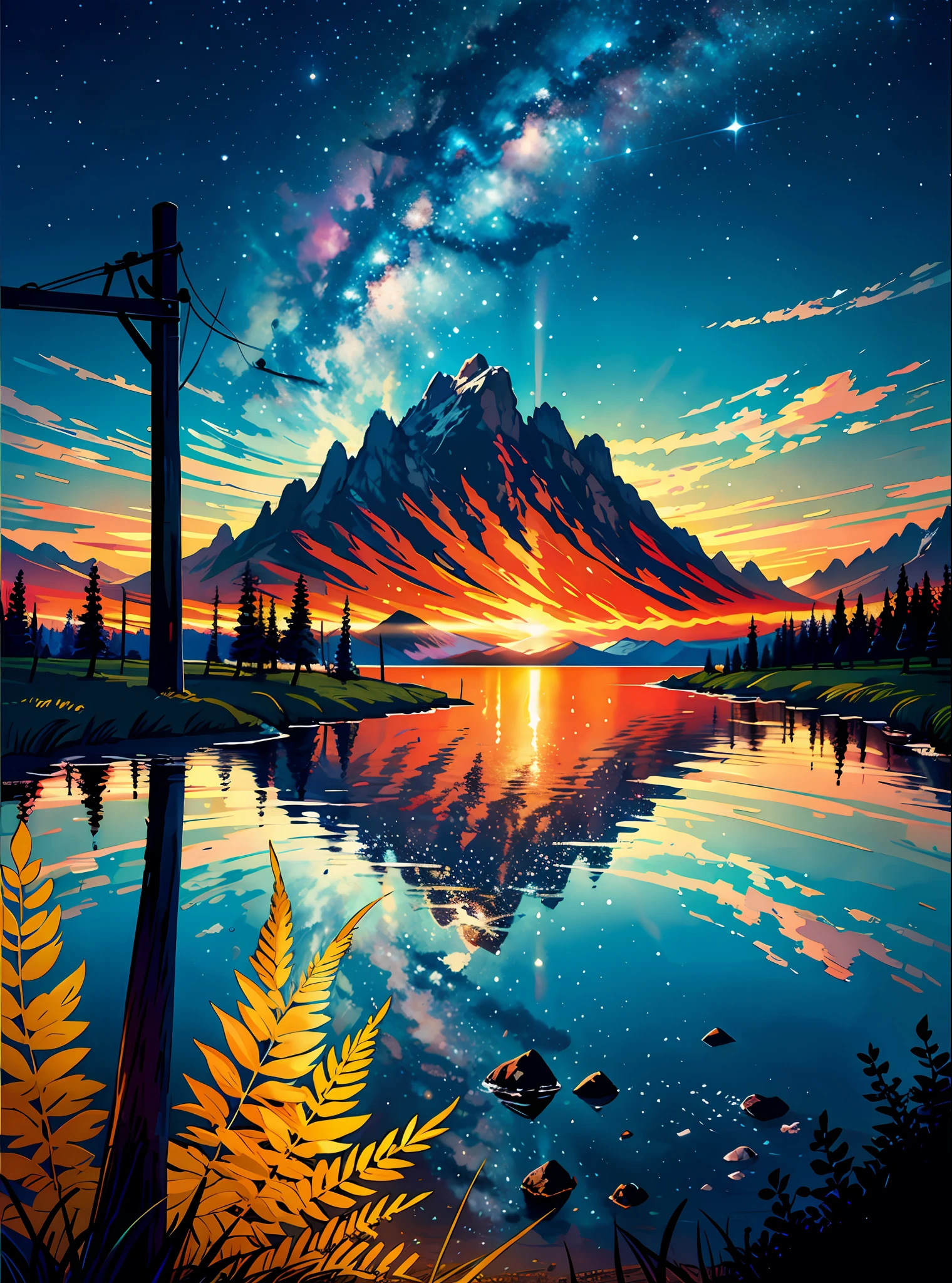 EXtparameters Loving Worried Grand Teton National Park, Stars in the sky, islandpunk, studio lighting, fluorescent details, (masterpiece, top quality, best, official art, beautiful and aesthetic:1.2),