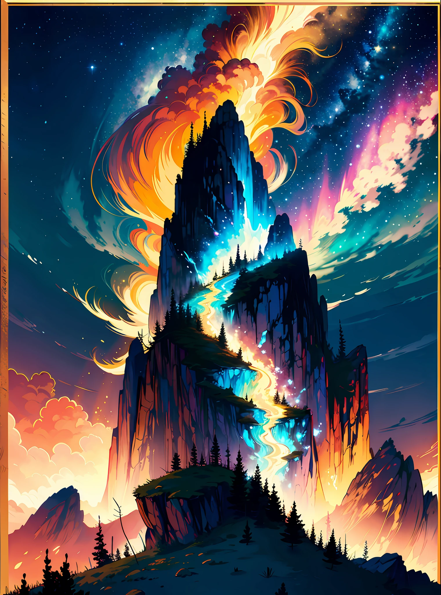 EXtparameters Loving Worried Grand Teton National Park, Stars in the sky, islandpunk, studio lighting, fluorescent details, (masterpiece, top quality, best, official art, beautiful and aesthetic:1.2),