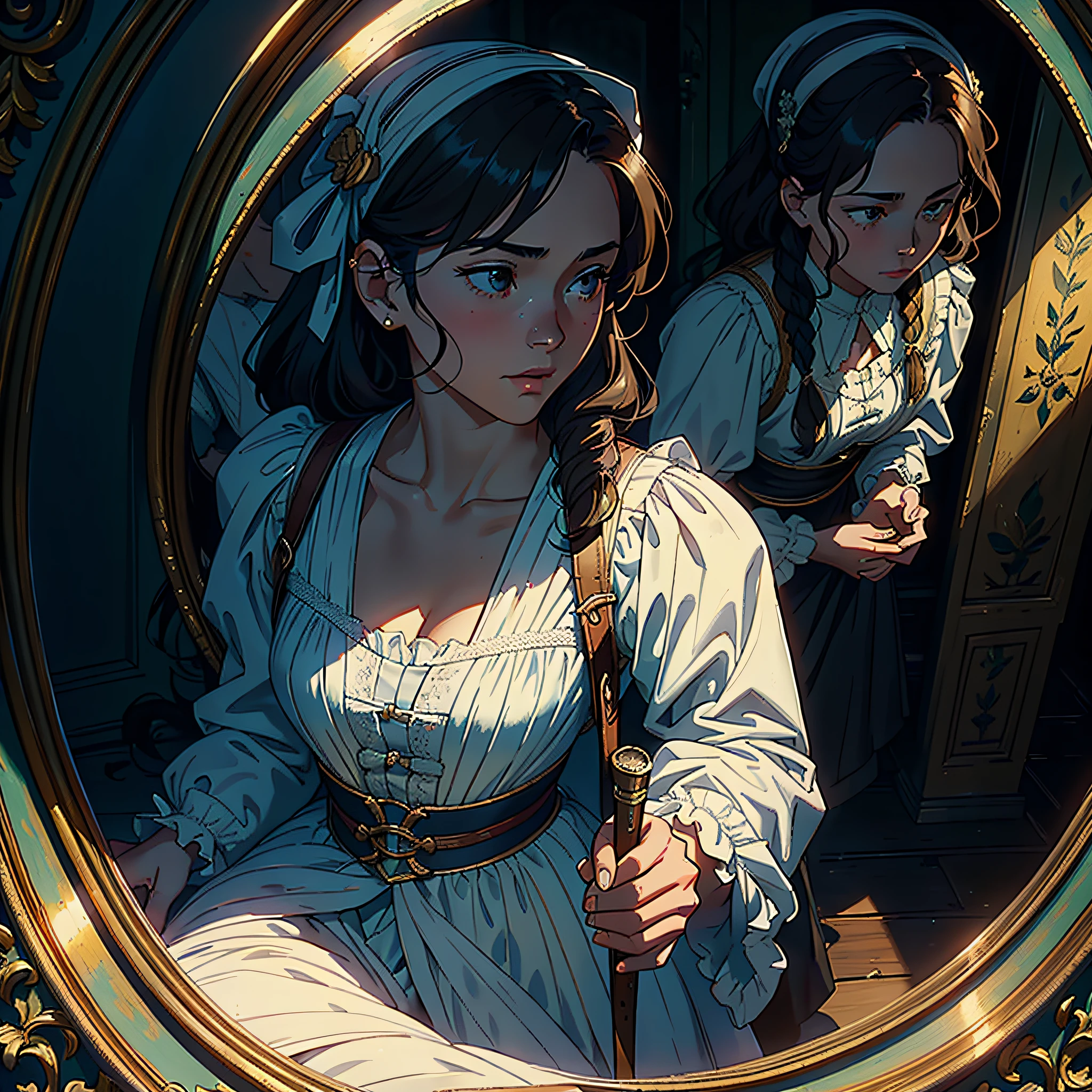 (A historical scene depicted in a painting: 1.9) (Depiction of a specific historical event or era: 1.7) (Detailed portrayal of characters, costumes, and settings: 1.8) (Emphasis on historical accuracy and attention to detail: 1.8) (Artistic composition and technique: 1.5)