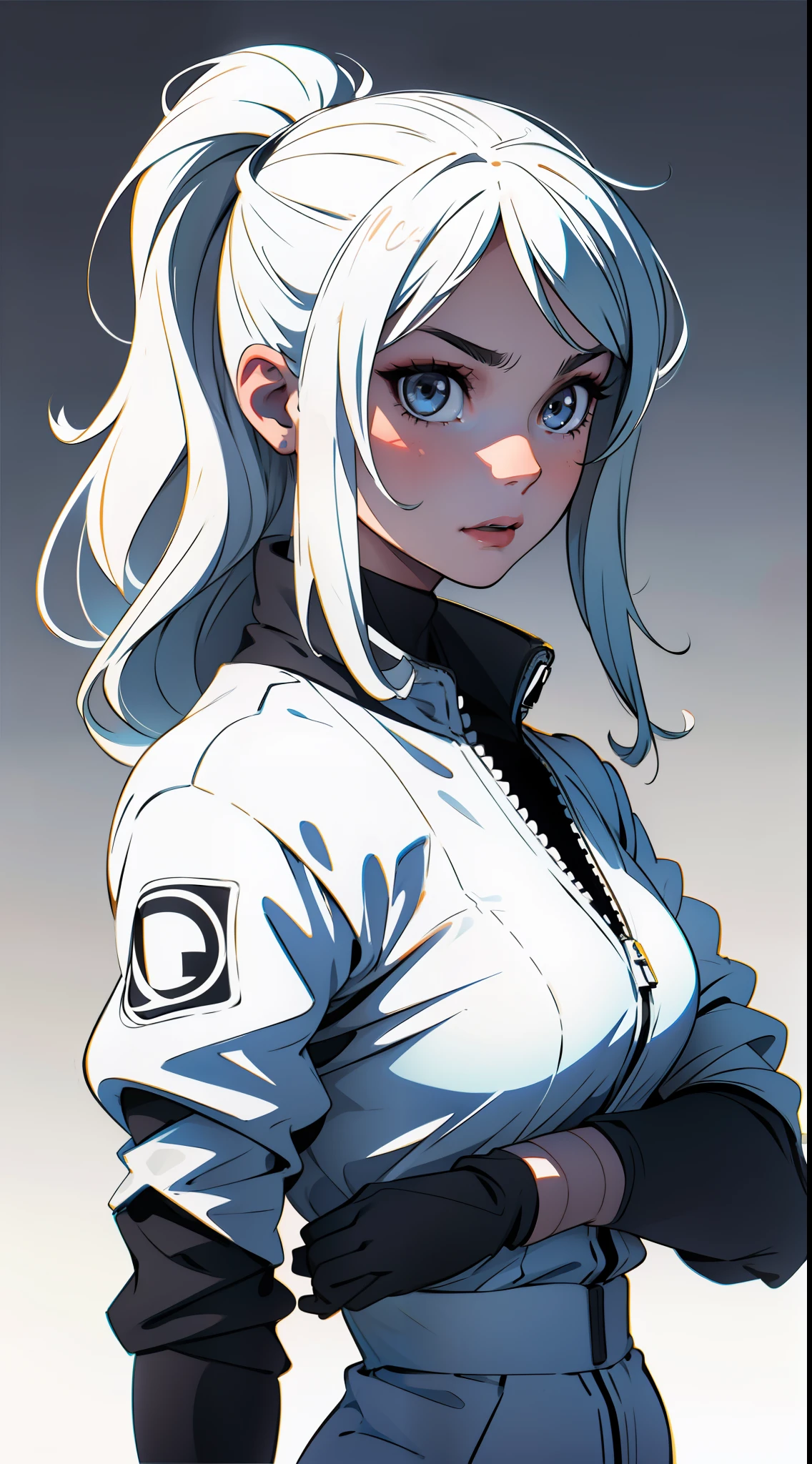 1girl, solo, racing driver, athlete, delicate, young, detailed face, looking at viewer, standing, half body, Lineart, Monochrome, drawing, no colors, no shadow, white background, simple background