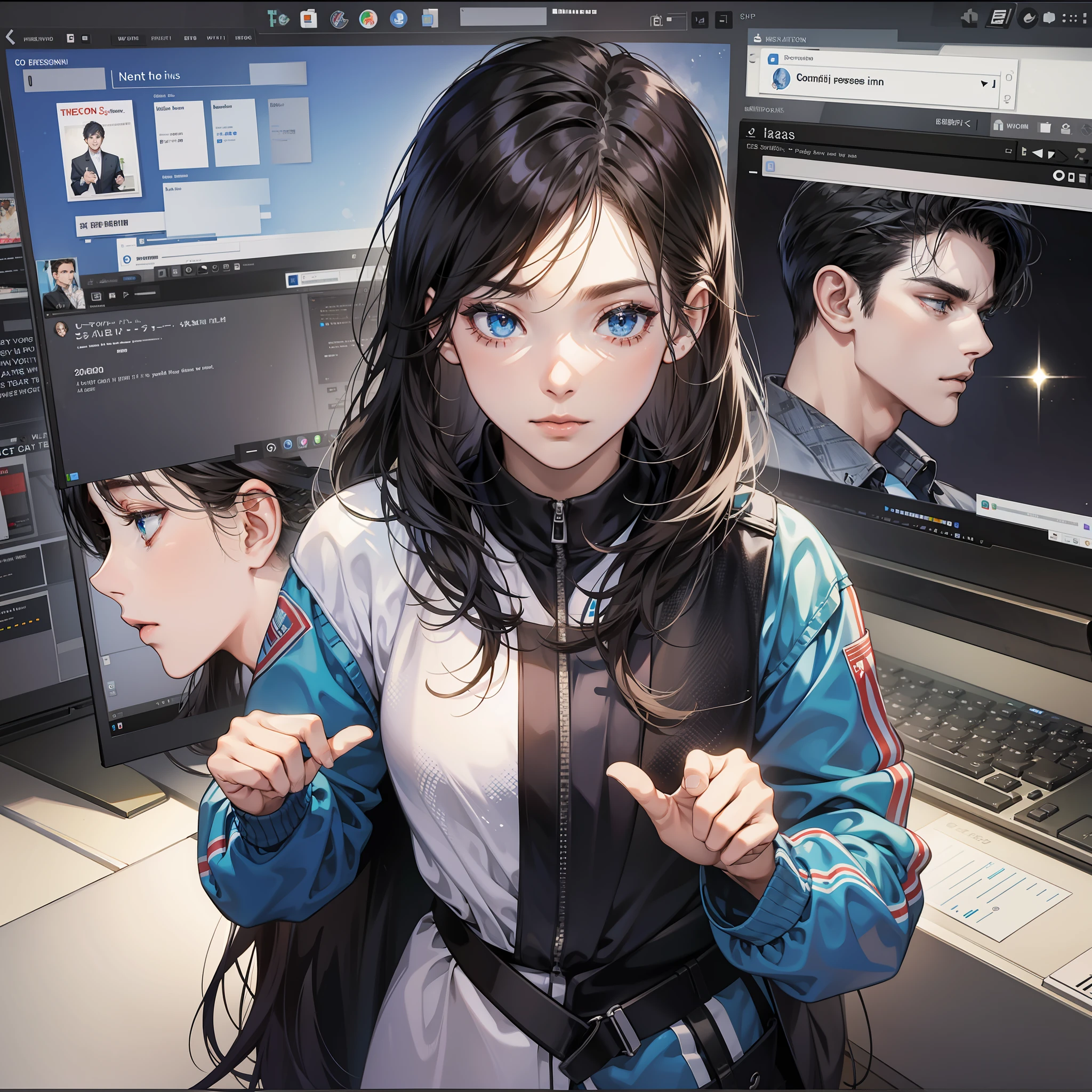On the computer screen, the news message has a man's avatar on it