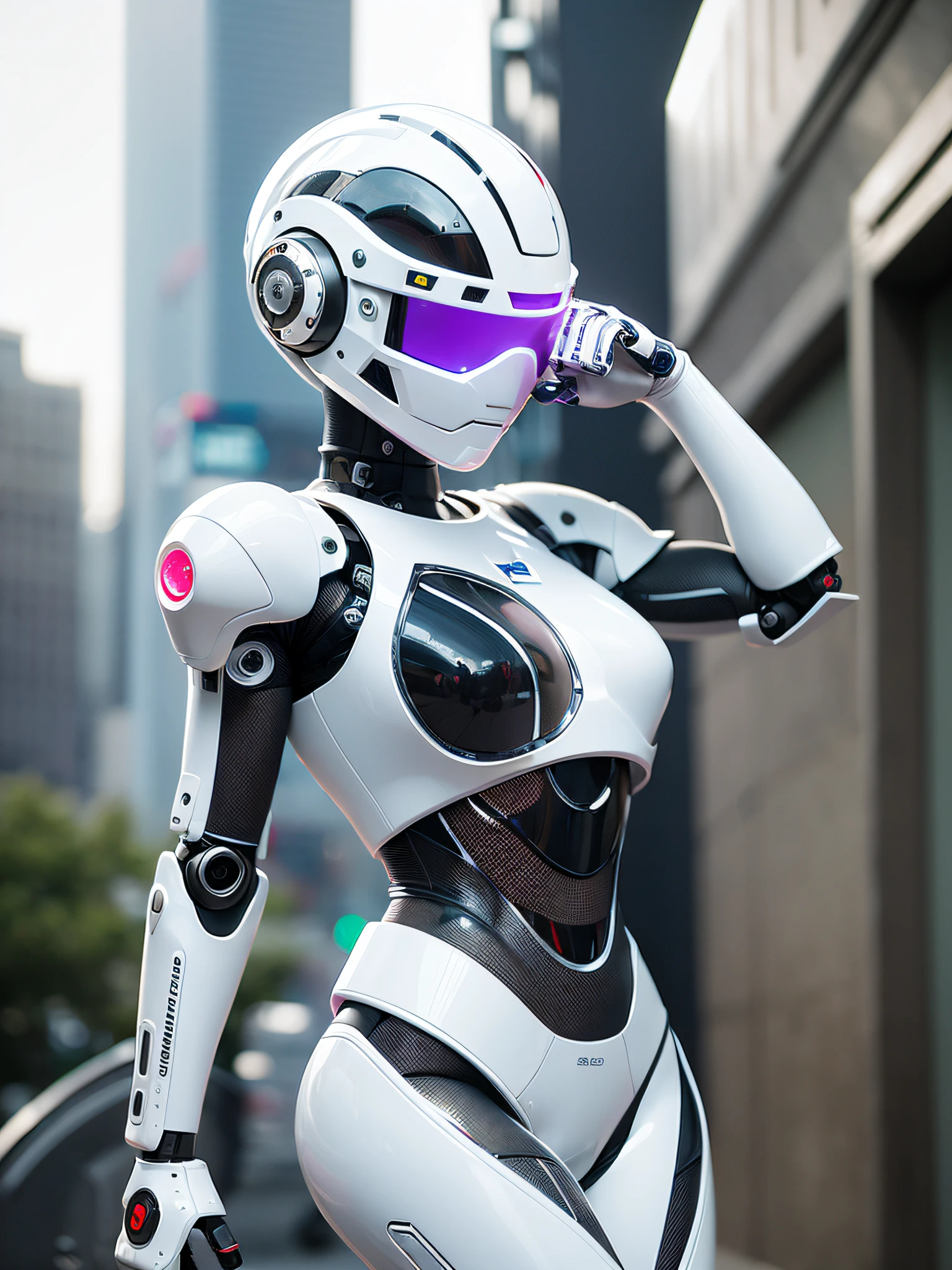 there is a woman in a white bodysuit and a helmet, cute female cyborg seducer, cyborg beautiful white girl, gynoid cyborg body, retrofuturistic female android, in white futuristic armor, cute female android, cyborg beautiful girl, perfect android girl, female android sci-fi, white cyborg fashion shot, beautiful android woman, cute female cyborg, robotic parts, (robotic trunk: 1.5), robotic arms, mechanical legs, microchip, best quality, masterpiece, illustration, octane rendering,