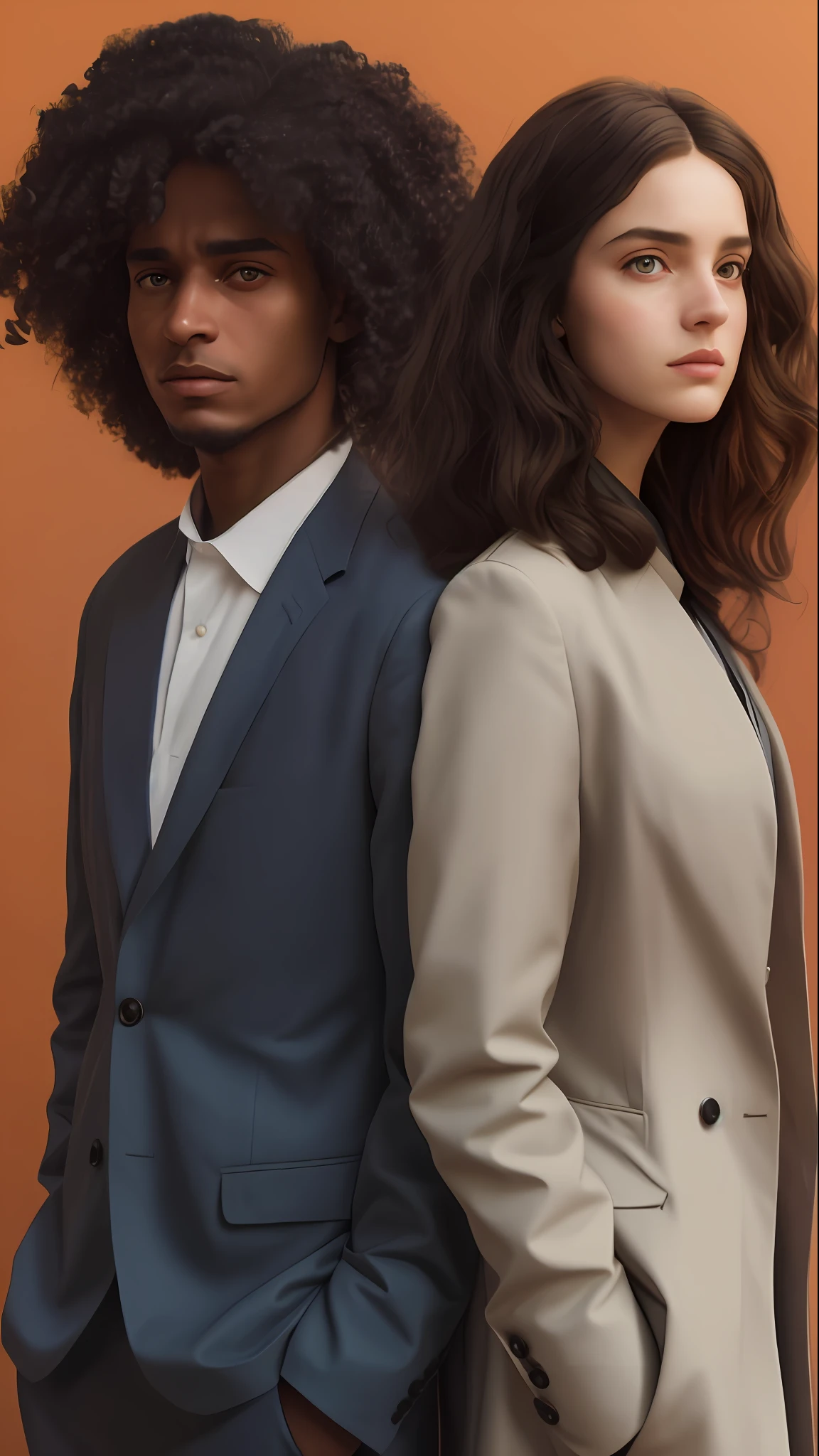 image of a man and a woman in suit, portrait of two people, color portrait, medium photo of two characters, photo portrait, photo shoot, by Emma Andijewska, by Matija Jama, mute colors. ue 5, by Alexander Mann, bespoke clothes, high quality portrait, promotional image, promotional photo, promotional photo, mid shot portrait the most beautiful a magical girl with long curly hair and curly curly hair in style of Russian military uniforms and black hair, artstation, concept art, smooth, sharp focus, light diffraction, illustration in the style of simon stalenhag, 8 k, hdr, matte, hdr, 8 k, render ultrawide, highly detailed, trendy, dark theme