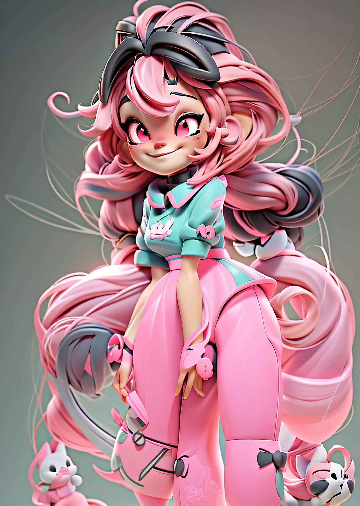 (NIJIFTB),
a cartoon character with pink hair and a cat ears on her head and a black cat outfit on her body and a pink collar and tail on her head,