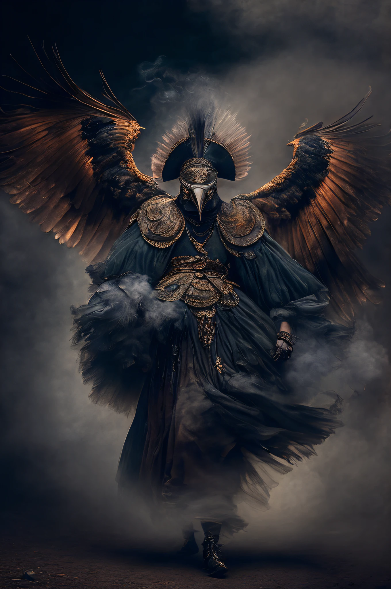 The scene is atmospheric and open, ancient sacrificial pictures, smoky and full of smoke, birds in human clothes dancing, (dancing posture enchanting), cloudy (detailed costume details, detailed clothing light sense), faint and faint, detailed bird feather details, cumbersome and complex picture feeling, (full of weird and mysterious pictures), the background is cloudy, photos are realistic, 8k,