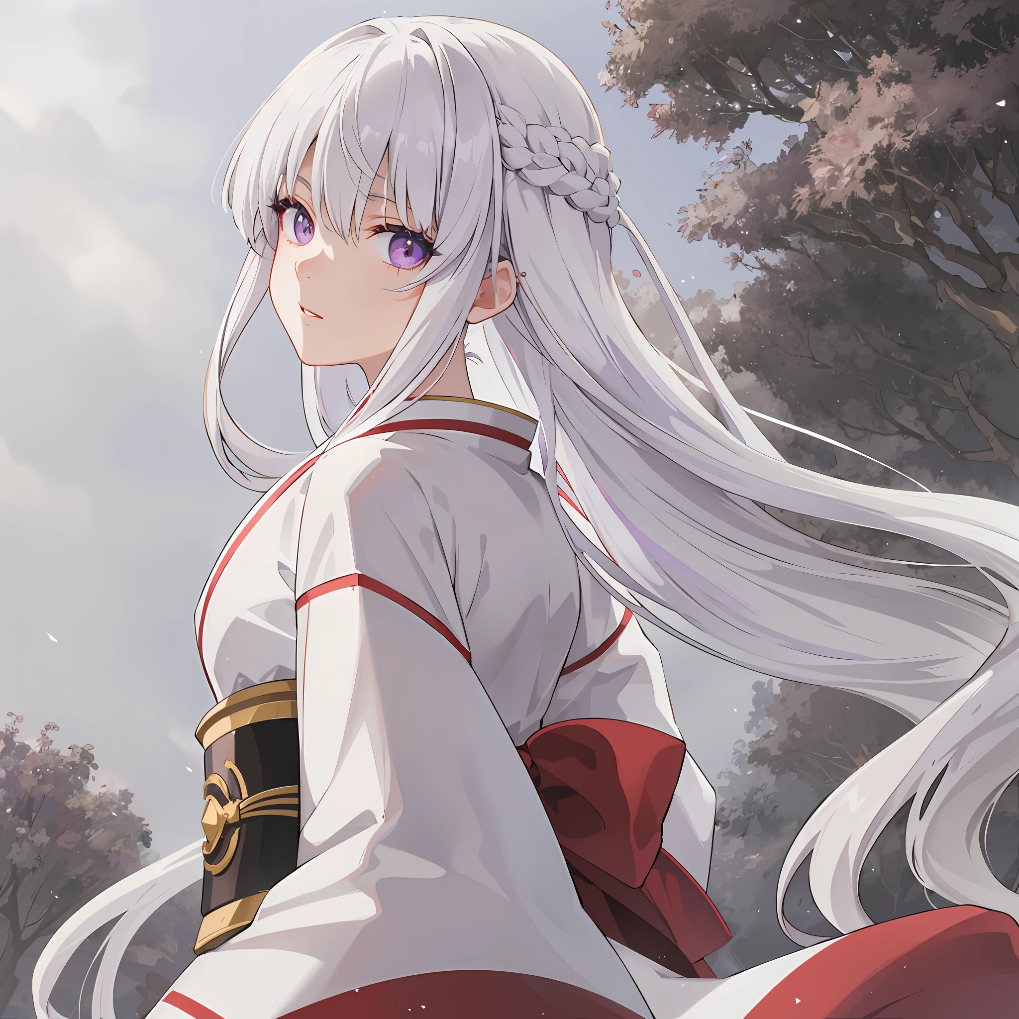 1girl, white hair, multicolored hair, purple eyes, mask on head, sidelighting, light particles, wallpaper,