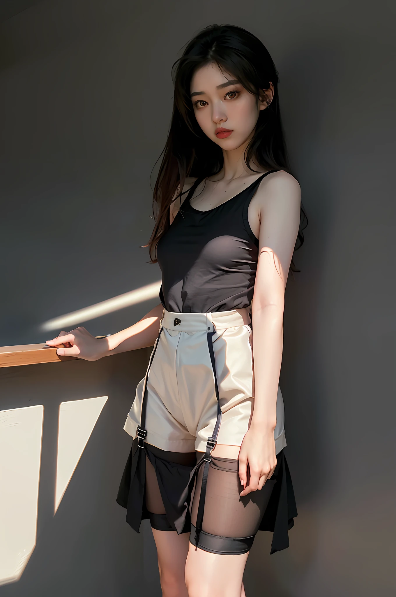 Surrealist art, gallery-quality works, ultra-precision, visual impact, sublime masterpieces, peak clarity, twilight dimness, soft lighting,
1 girl, solo,
Understated, deep shades, dresses, stockings, skirts, shorts, suspenders, tank tops, short sleeves, t-shirts, shirts, background streets,