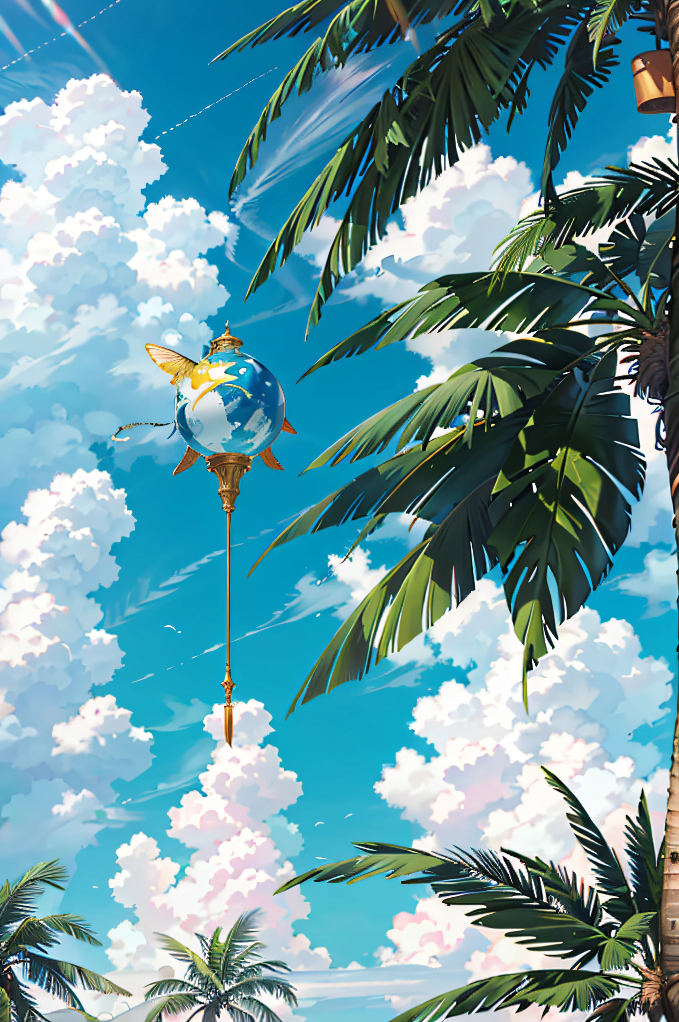 Ultra realistic scene, parallel world, tropical otherworldly plant as god, cult, tropical flowers, unusual art, unique art, summer blue sky background, sunlight, bright sunlight, blender, product rendering, HD 8K. --v6