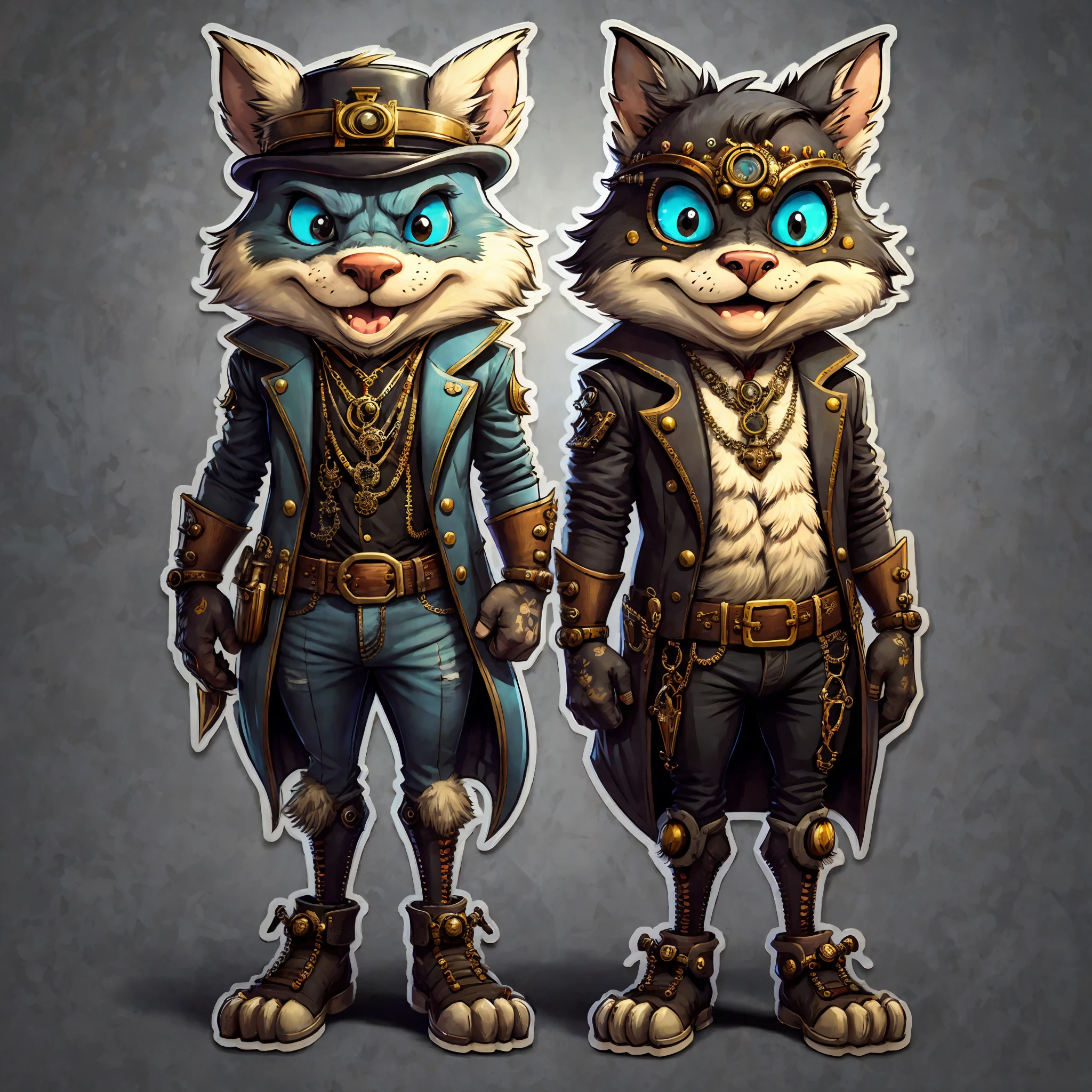 STICKER, full body evil cartoonish steampunk animal