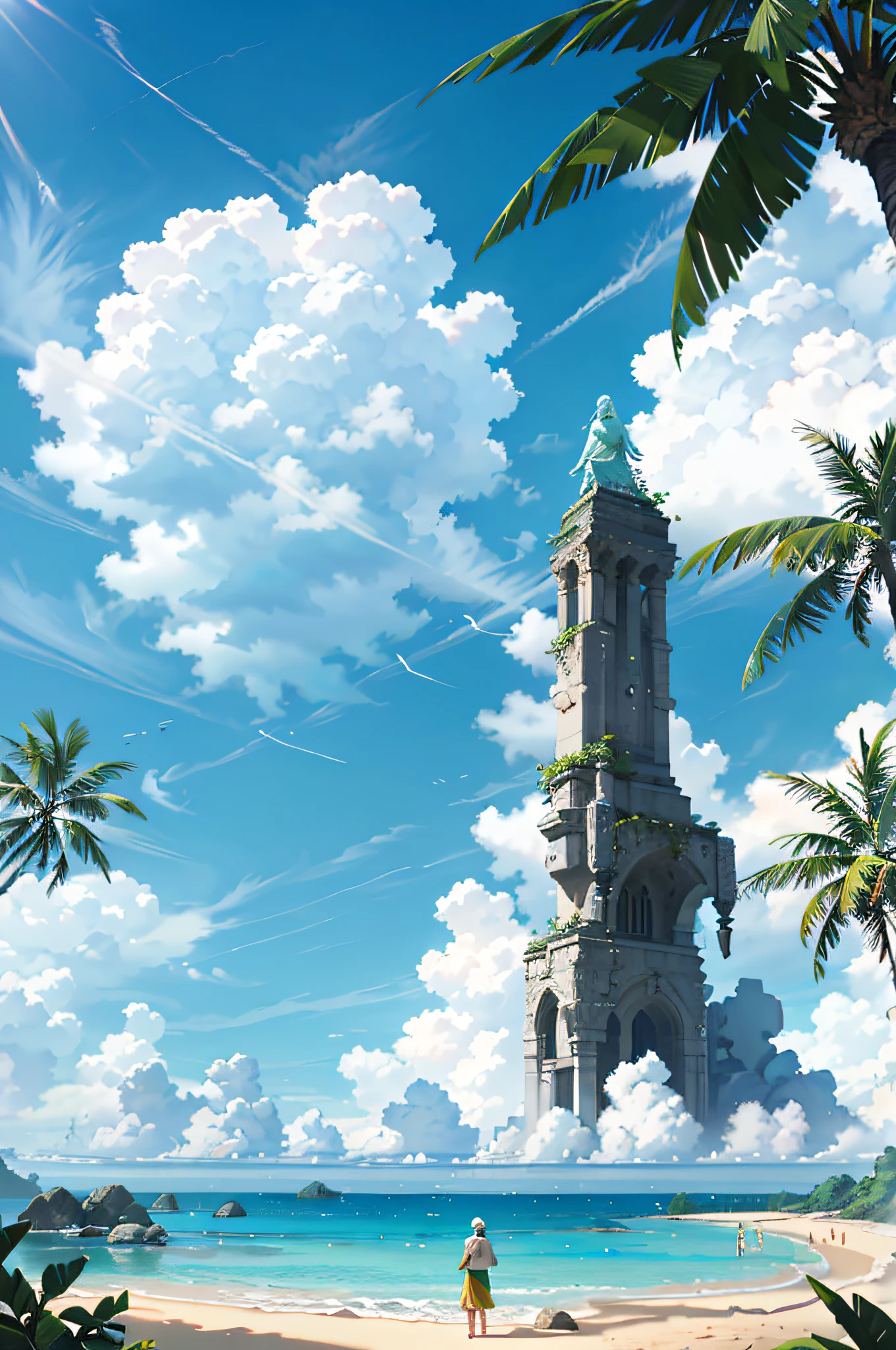 Ultra realistic scene, parallel world, tropical otherworldly plant as god, cult, tropical flowers, unusual art, unique art, summer blue sky background, sunlight, bright sunlight, blender, product rendering, HD 8K. --v6