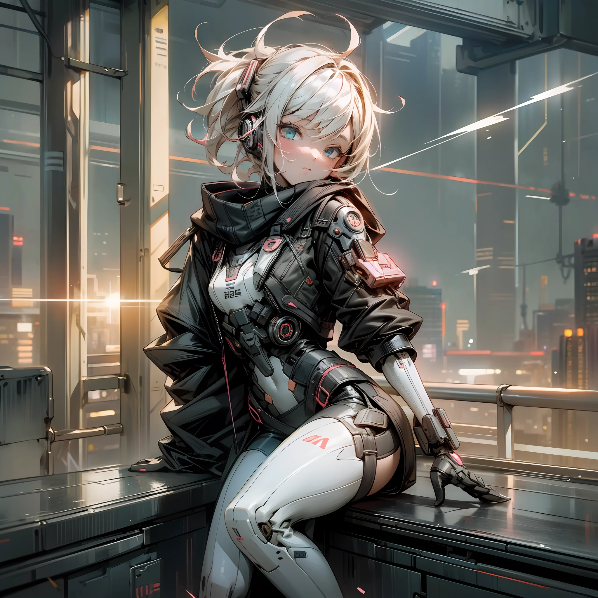 Man standing on cyberpunk style roof, lightning slipping, loli style beauty leaning on the shoulder, HD quality, picture to computer desktop size, 1080*720p --auto --s2