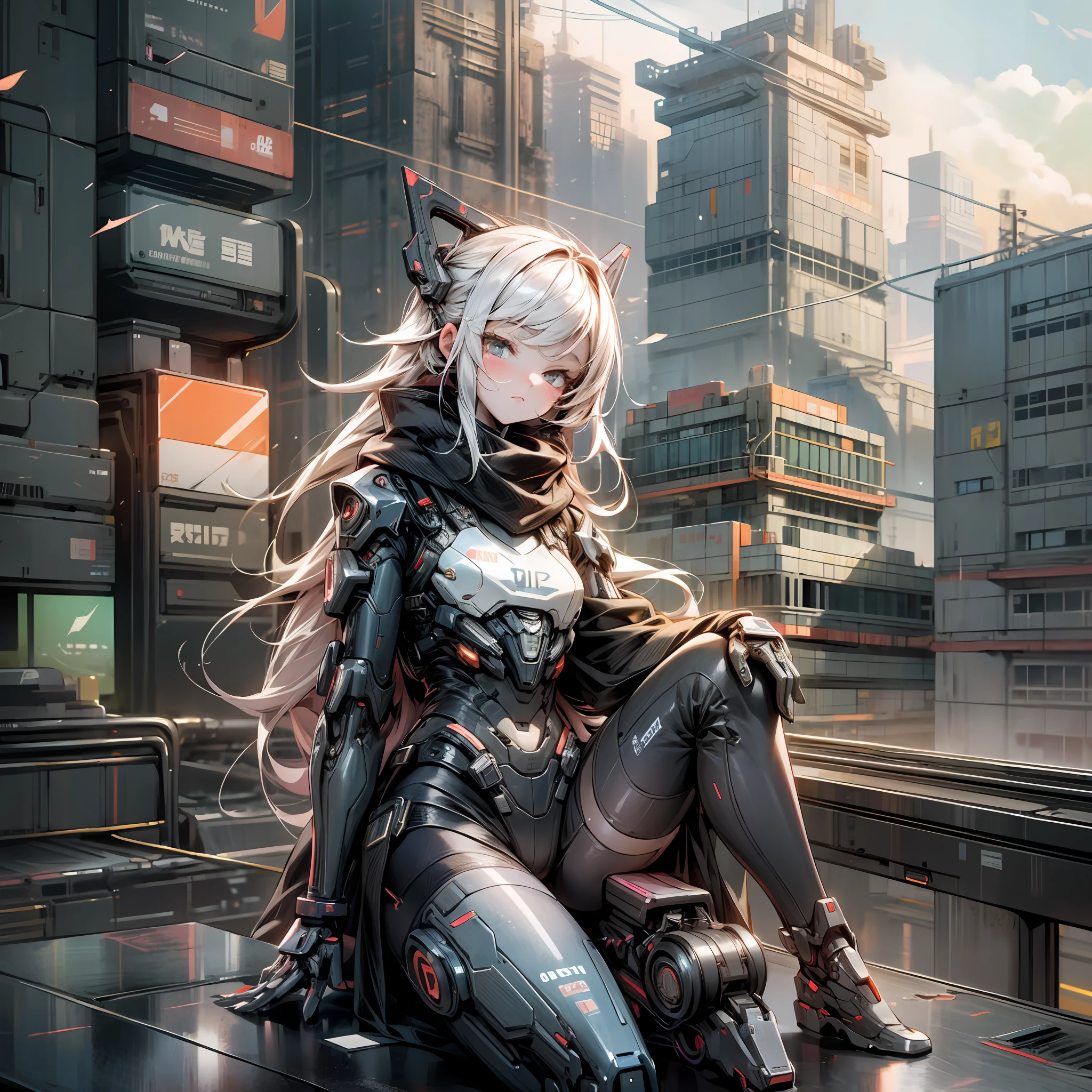 Man standing on cyberpunk style roof, lightning slipping, loli style beauty leaning on the shoulder, HD quality, picture to computer desktop size, 1080*720p --auto --s2