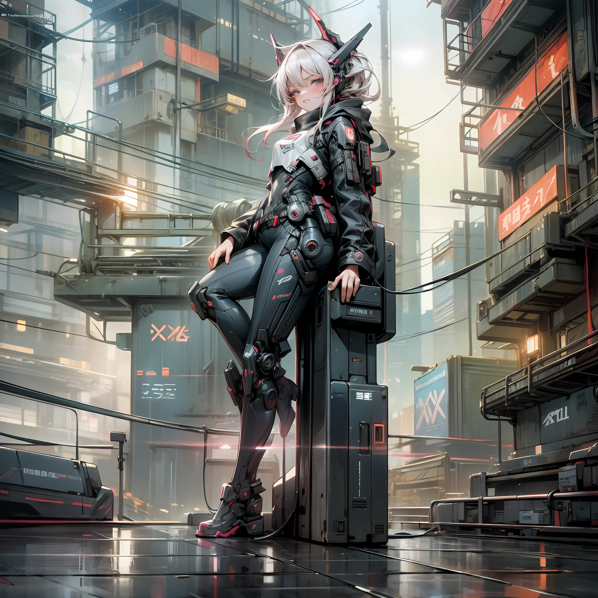 Man standing on cyberpunk style roof, lightning slipping, li style beauty leaning on the shoulder, HD quality, picture to computer desktop size, 1080720p --auto --s2