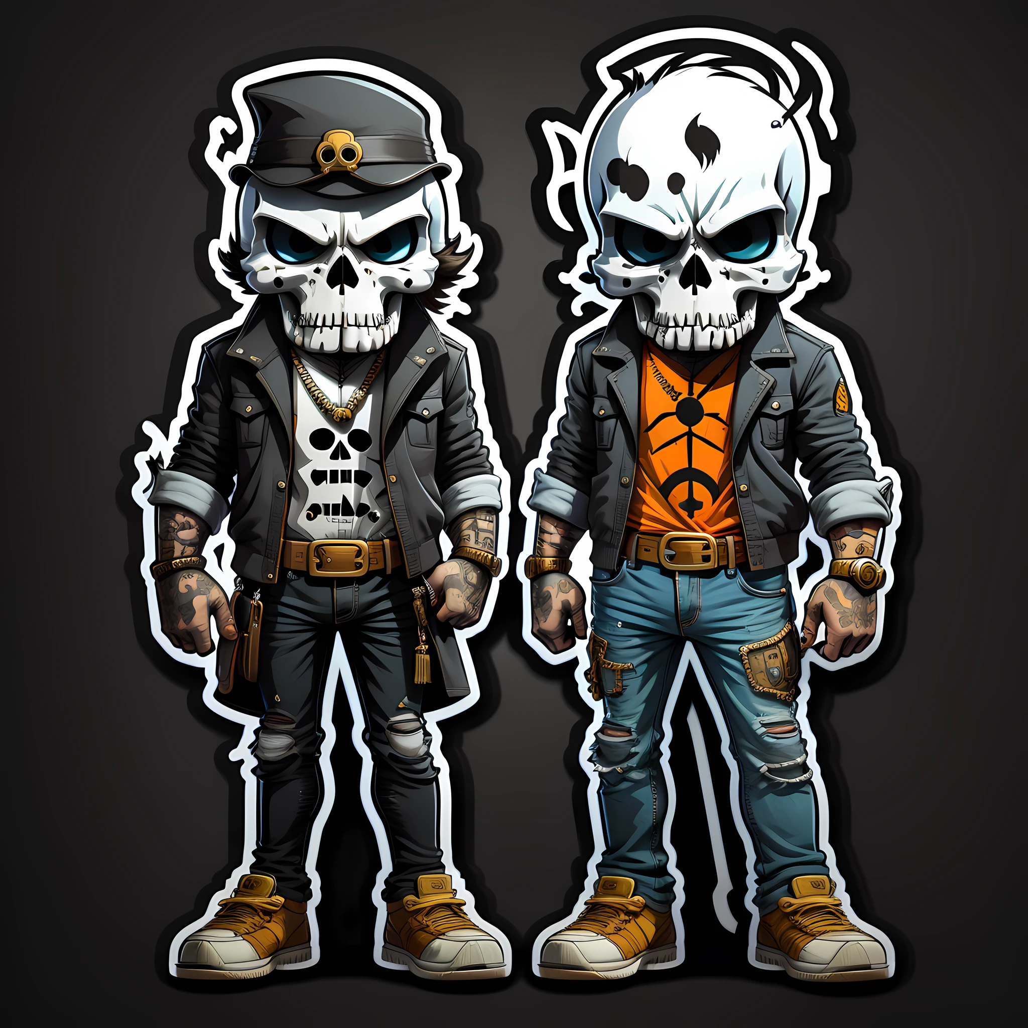 STICKER, full body bad skull cartoonish