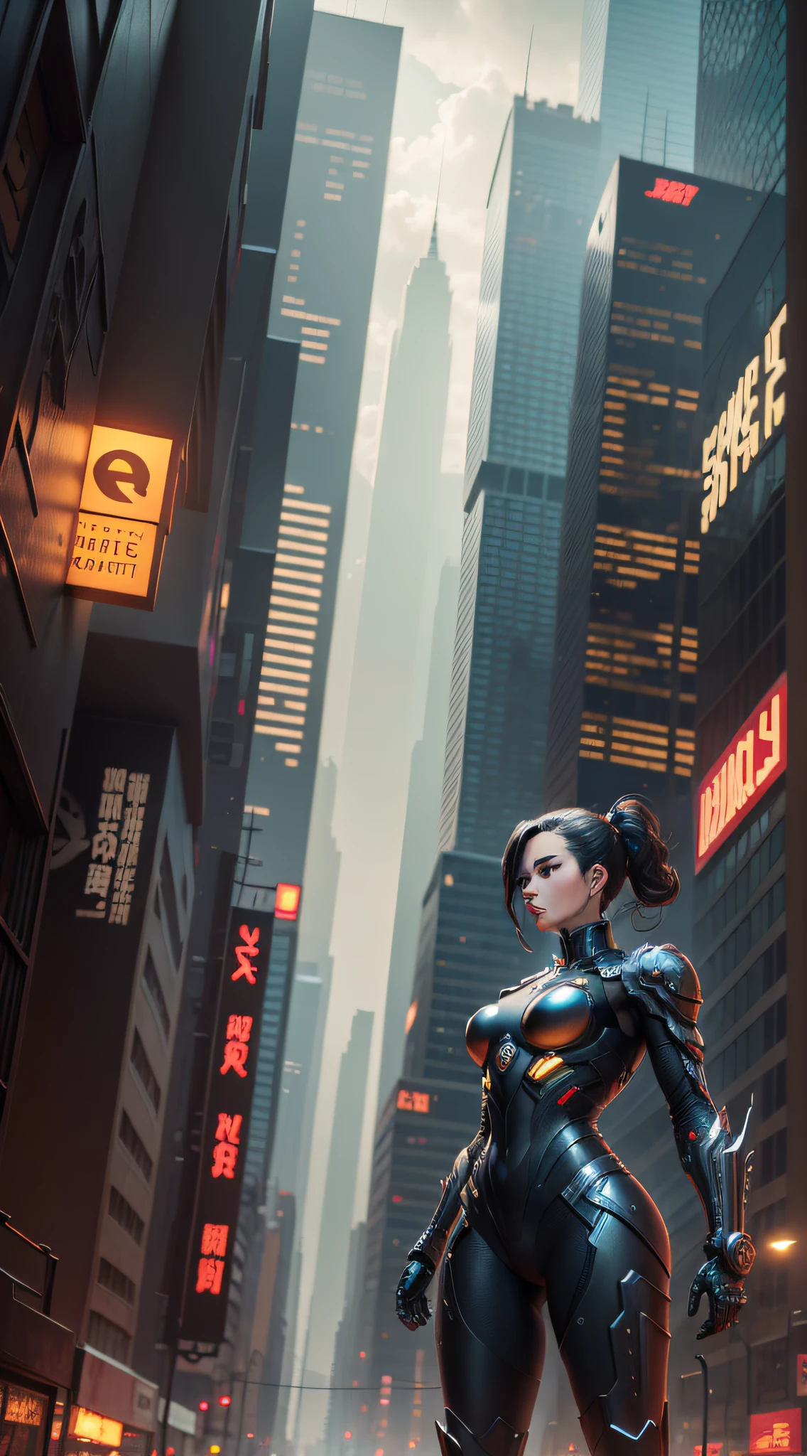 Robert, Dark style, giant robot, Metallic luster, cyberpunk, The background is an abandoned city, Technical symmetry, fully body, Dynamic pose, Movie, best qua4lity, Dynamic perspective, dynamic angle, golden ratio, Wide-angle photography, Wide field of view, Deep depth of field, zoom out, City Samurai 3D, jiezuo, High Detailed, best qua4lity, highresolution, UHD, Anatomically correct, high quality, award winning