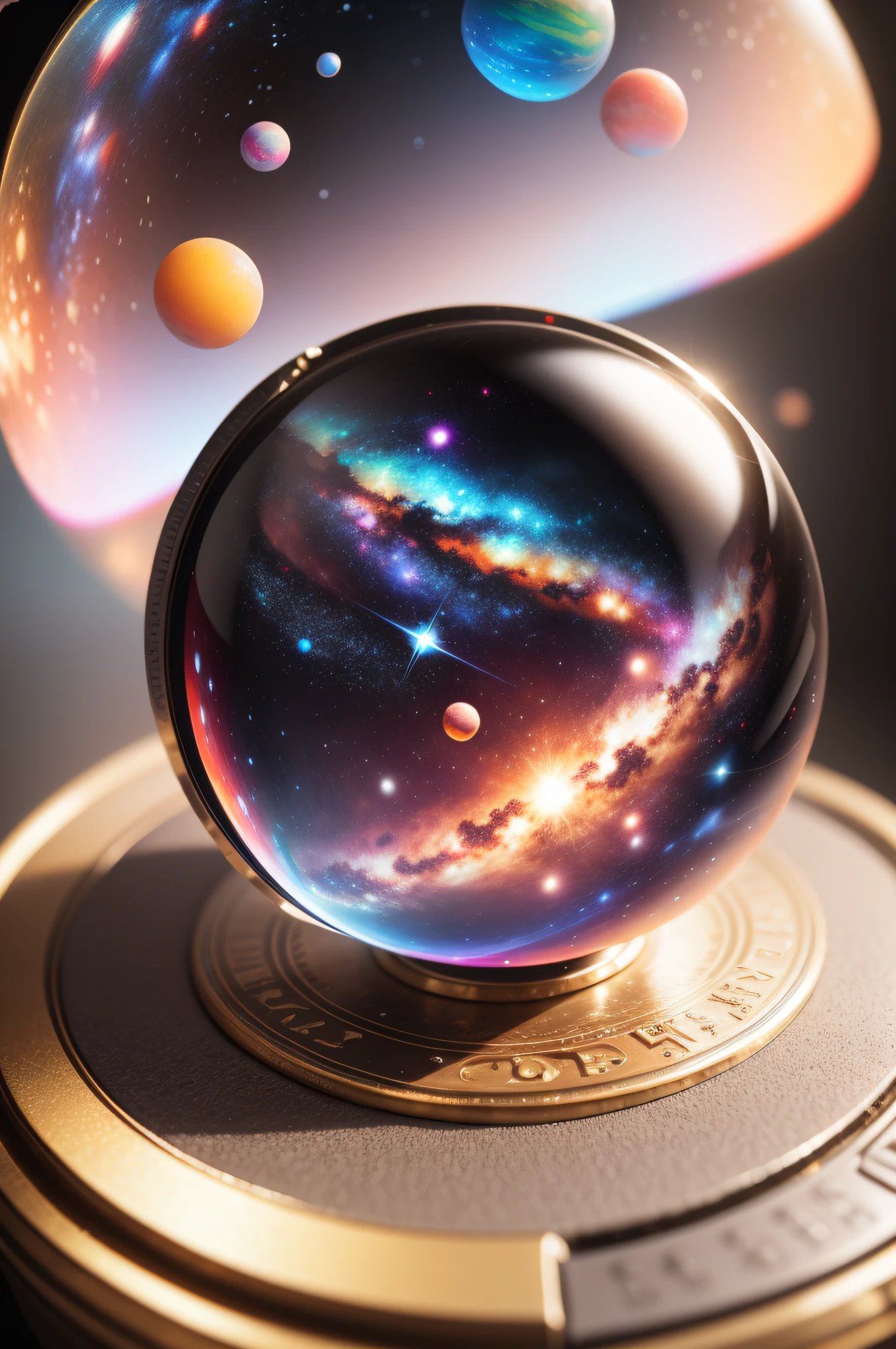 mini\(ttp\), (8k, RAW photo, best quality, masterpiece:1.2), colorful background, clean background, depth of field, black holes, galaxies, miniature, cosmos, isometric, in Crystal ball,