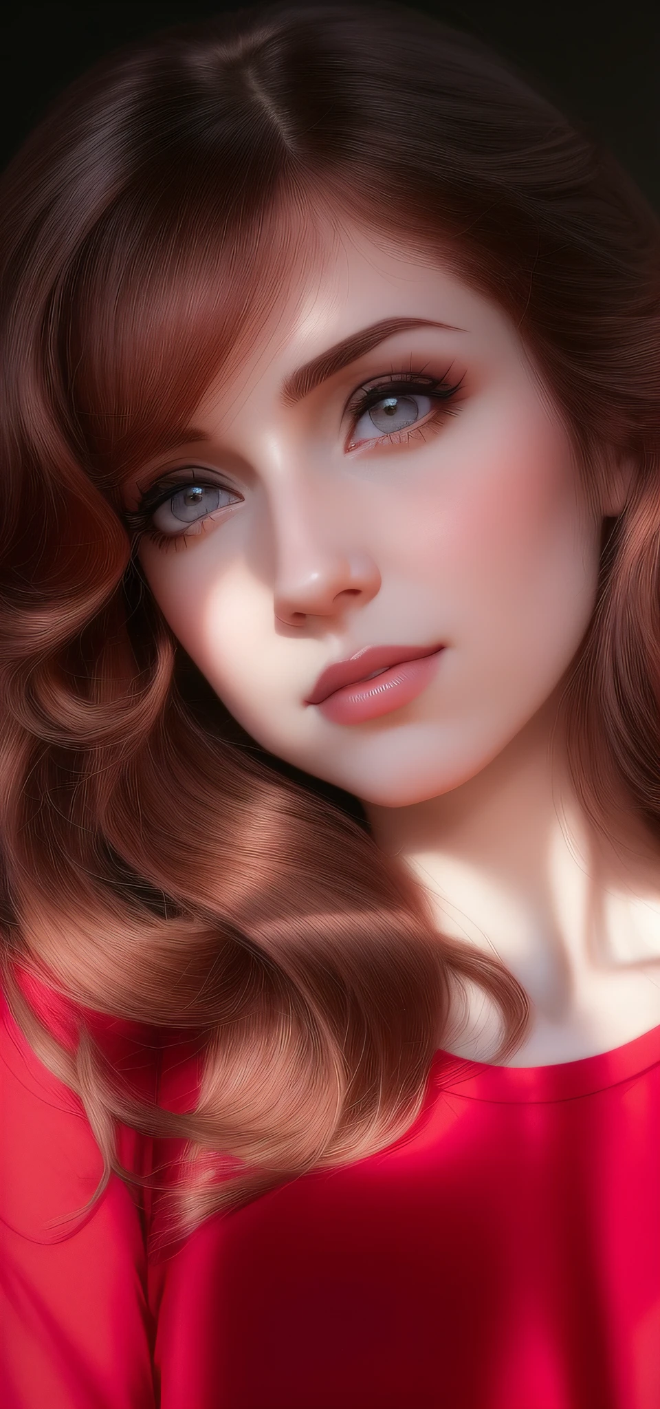 arafed woman with long hair and red shirt posing for a picture, pale-skinned persian girl, amouranth, headshot profile picture, better known as amouranth, profile image, young beautiful amouranth, brown hair and large eyes, with pale skin, halfbody headshot, profile picture 1024px, very very low quality picture