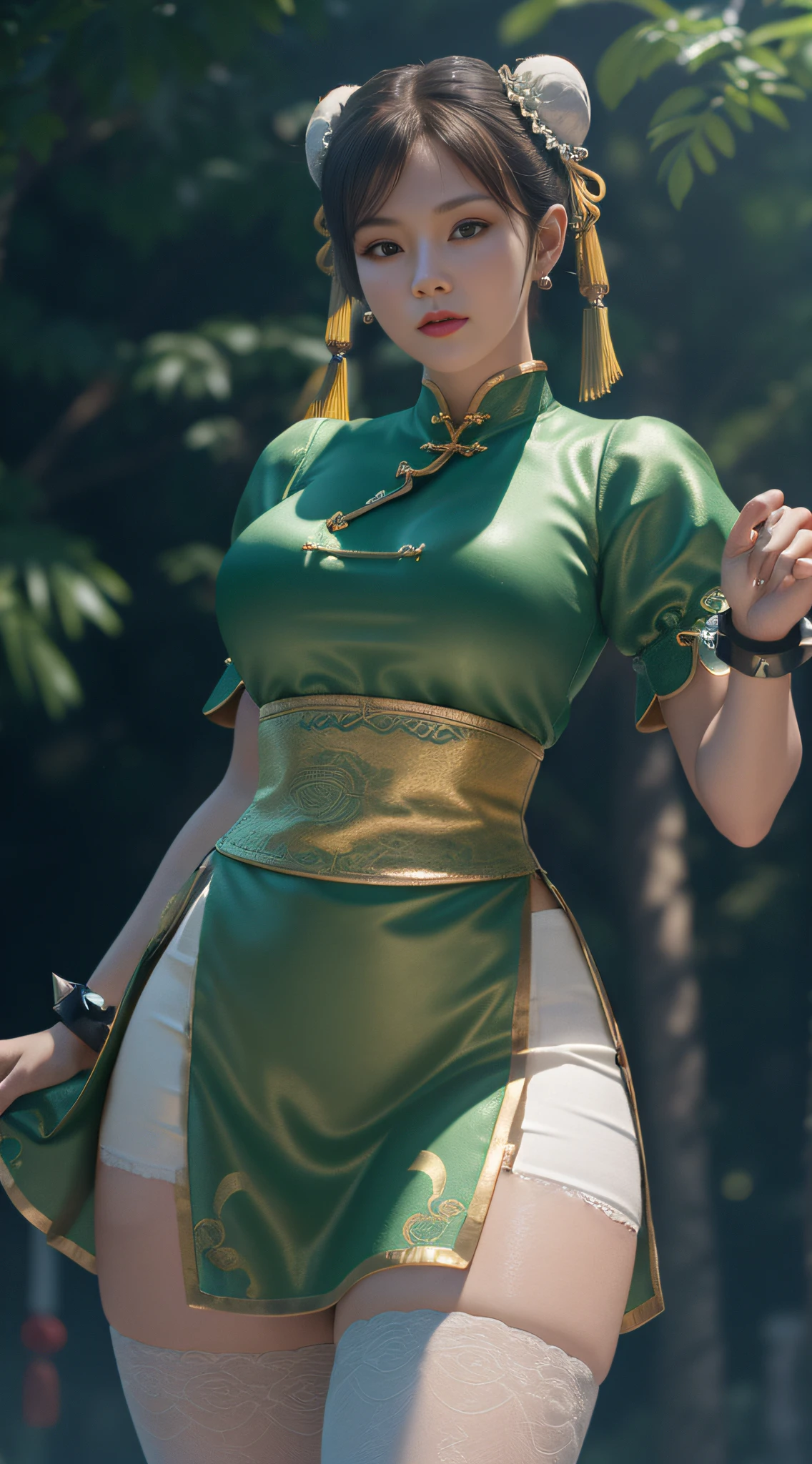White cloth covers the base of the thighs