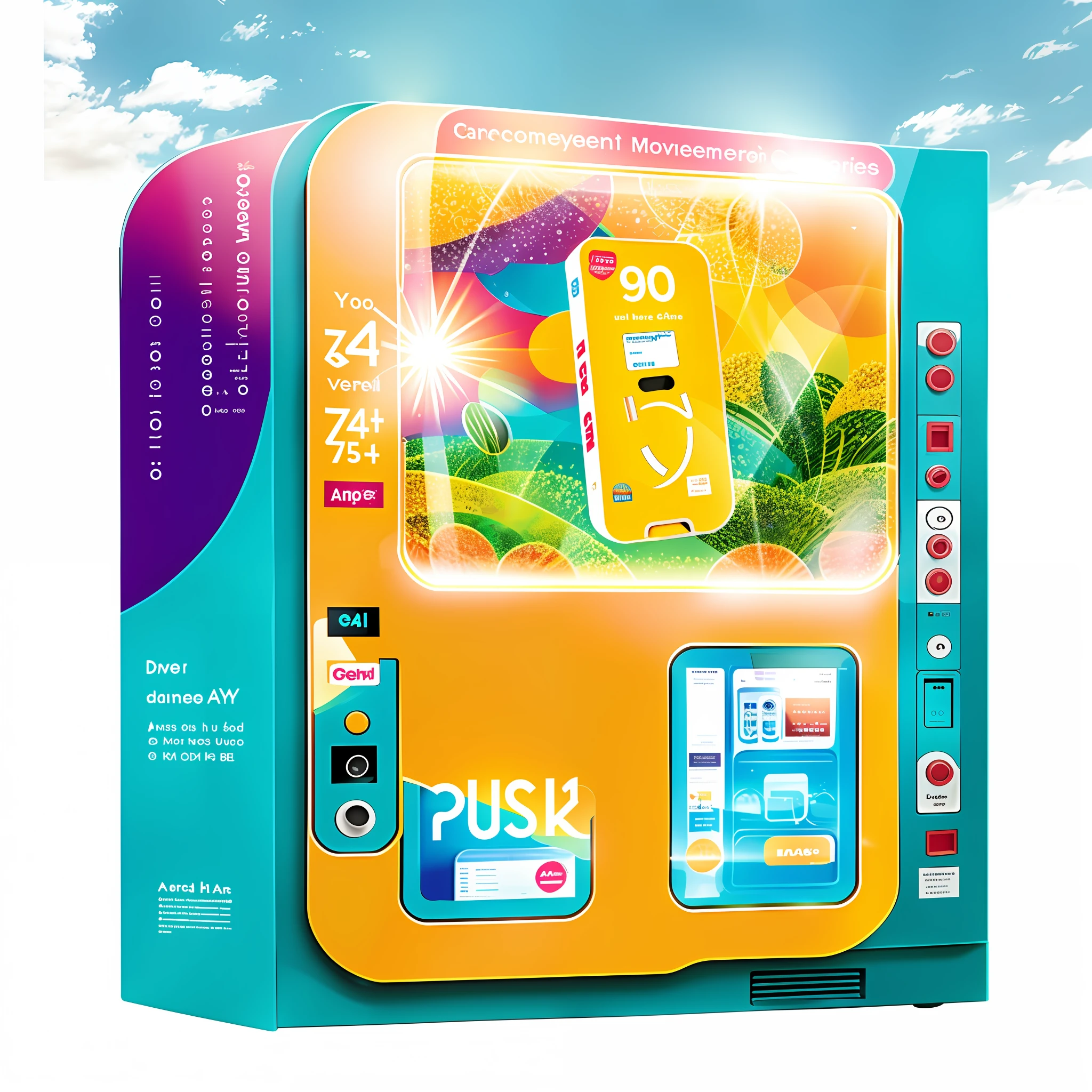 Condom product vending machine, panel centered, official product image, the upper large screen is the advertising screen, the front protruding small screen is the card machine, the fuselage has the style of Durex, and the body appears reasonable with Durex elements