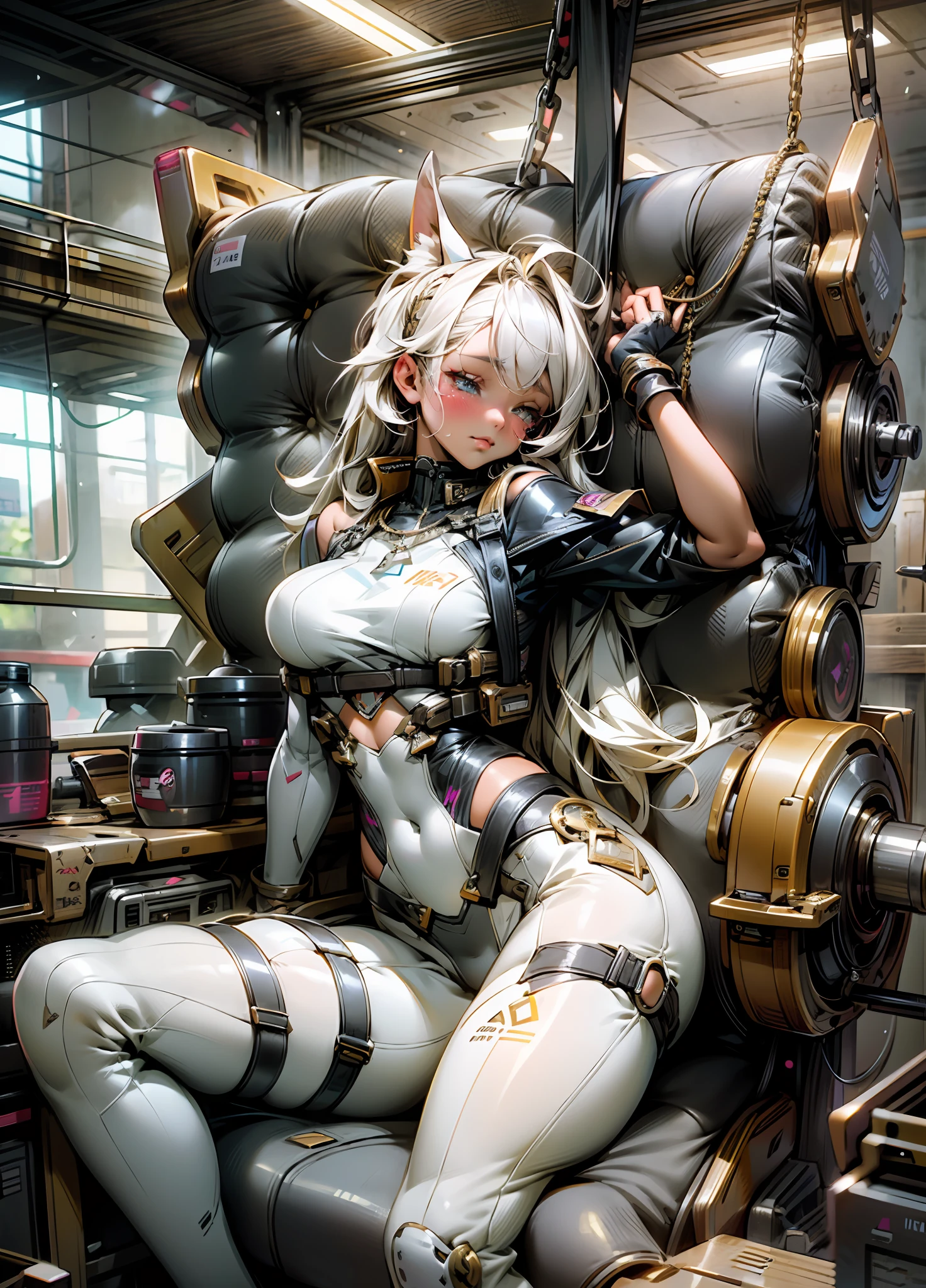 Sexy brown skin Azur Lane waifu, mega large breasts, curvy and super thick, six pack abs, strapped down in a torture chair, torture machine, chains, trapped, in a basement, held hostage, torture, electric chair, sad and crying, scared, peeing on herself, kidnapped, tight black micro bikini exposing her breasts, camel toe, diamond jewelry, Harajuku girl makeup, sexy breast indentation, aroused, sfw, one girl, solo, perfect body, perfect face, perfect hands, perfect fingers, perfect lips, perfect eyes, perfect background, perfect vibe, professional quality, 8k, perfect photography, highest resolution, 8k, ray tracing, perfect volumetric lighting, hight quality octane render, high quality vector, ultra detailed, SAW movie scene, torture room, clear skin, minimalist background, perfect skin, no abberations