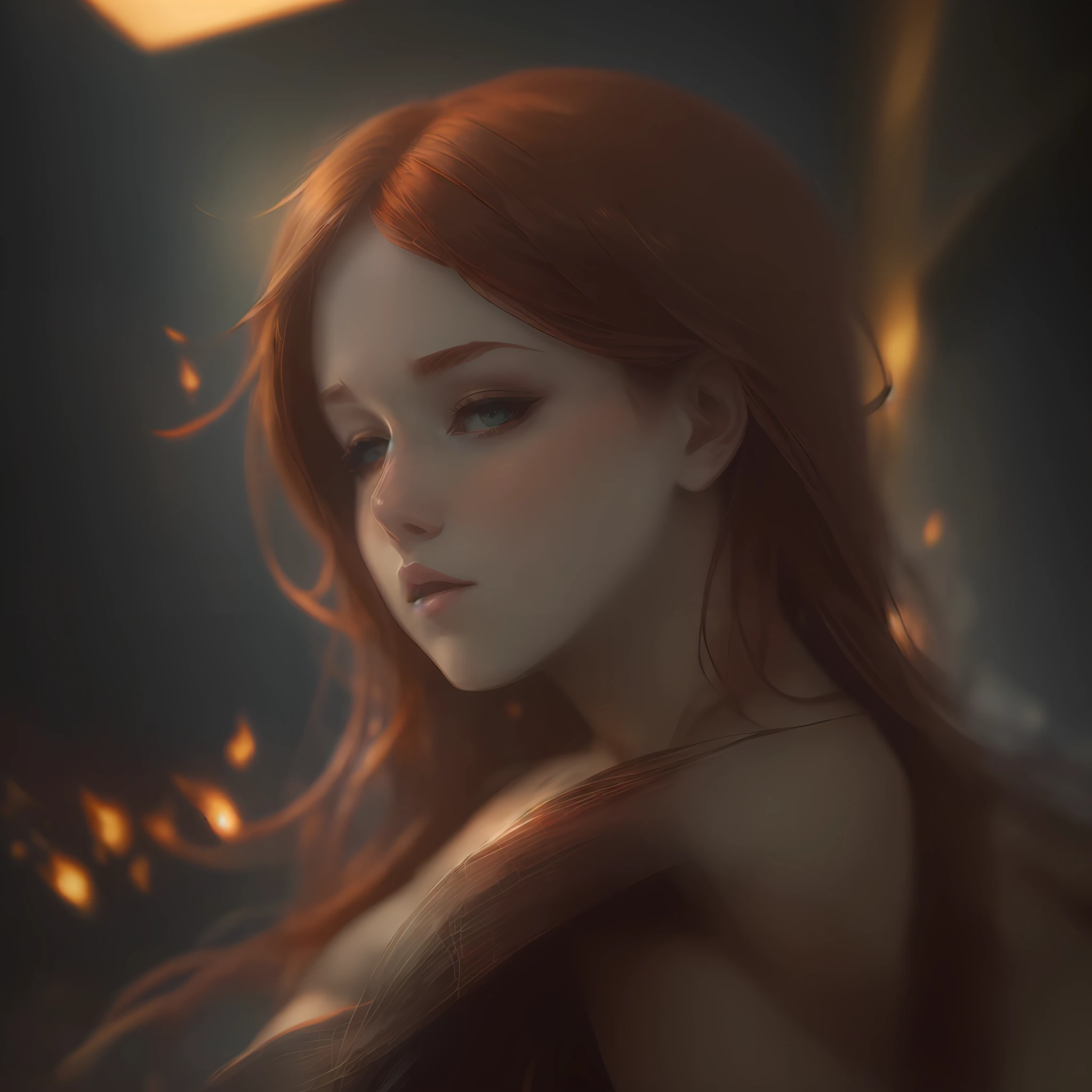 young beautiful red hair,soft cinematic light,art by Greg Rutkowski and artgerm,cinematic, warm lights, dramatic light, complex background --auto --s2
