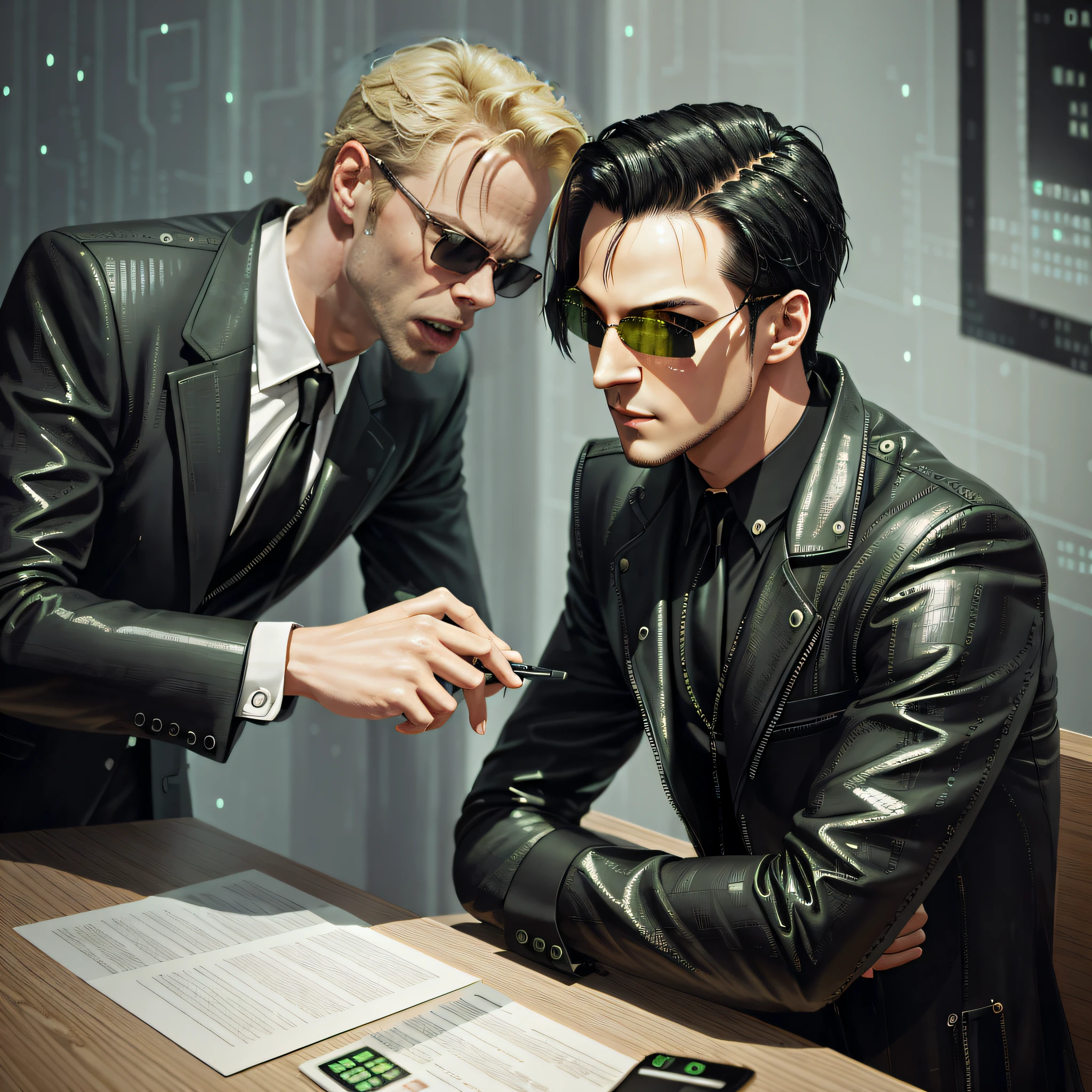 evil looking blond GUY PEARCE face, blond GUY PEARCE in a suit with square sunglasses close up, blond GUY PEARCE in a suit (yelling), blond GUY PEARCE in a suit with squared sunglasses, square sunglasses, (((yelling))), (open mouth), teeth